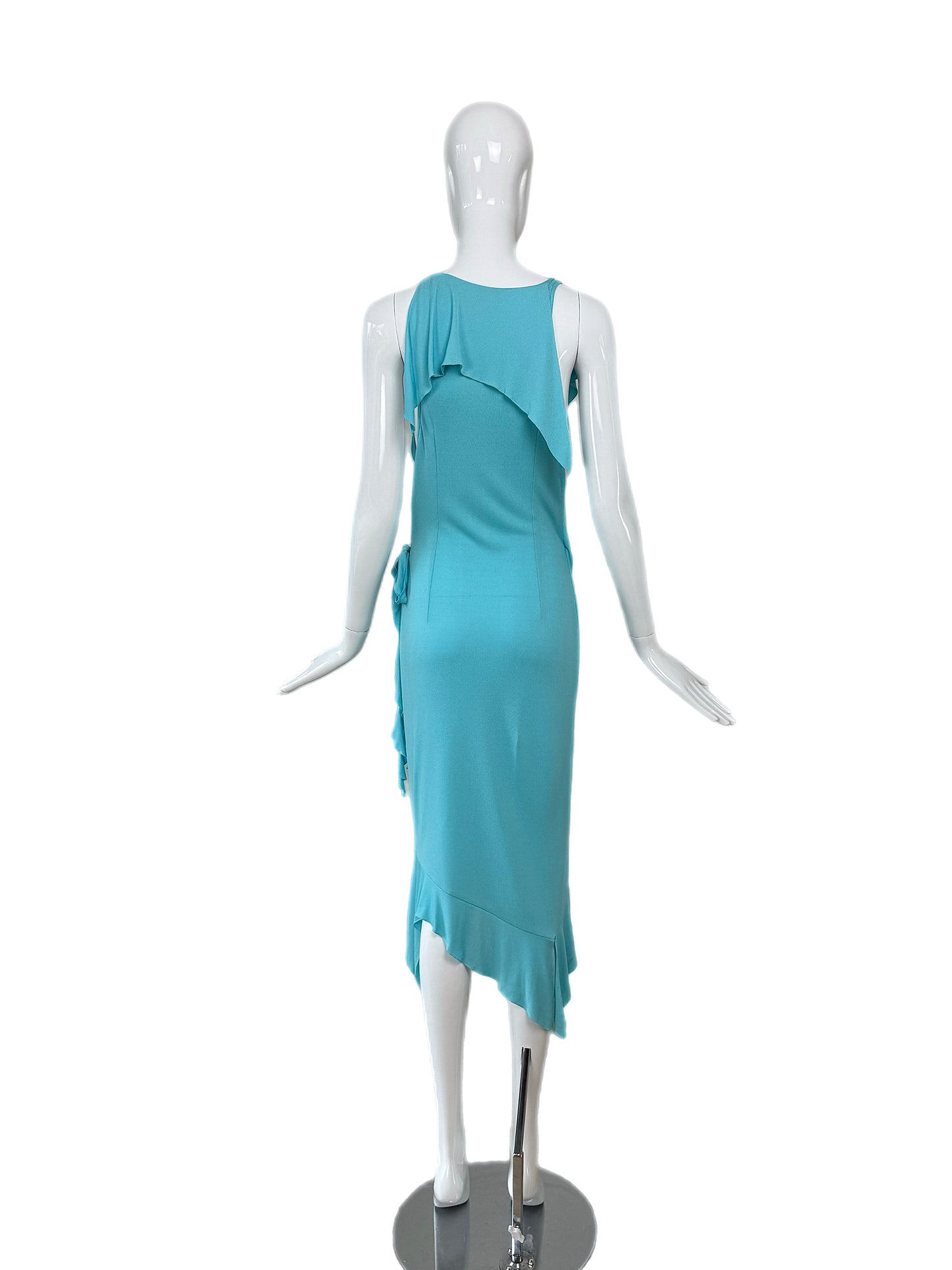VERSACE 2004 Vintage Aqua Blue Ruffle Wrap Dress