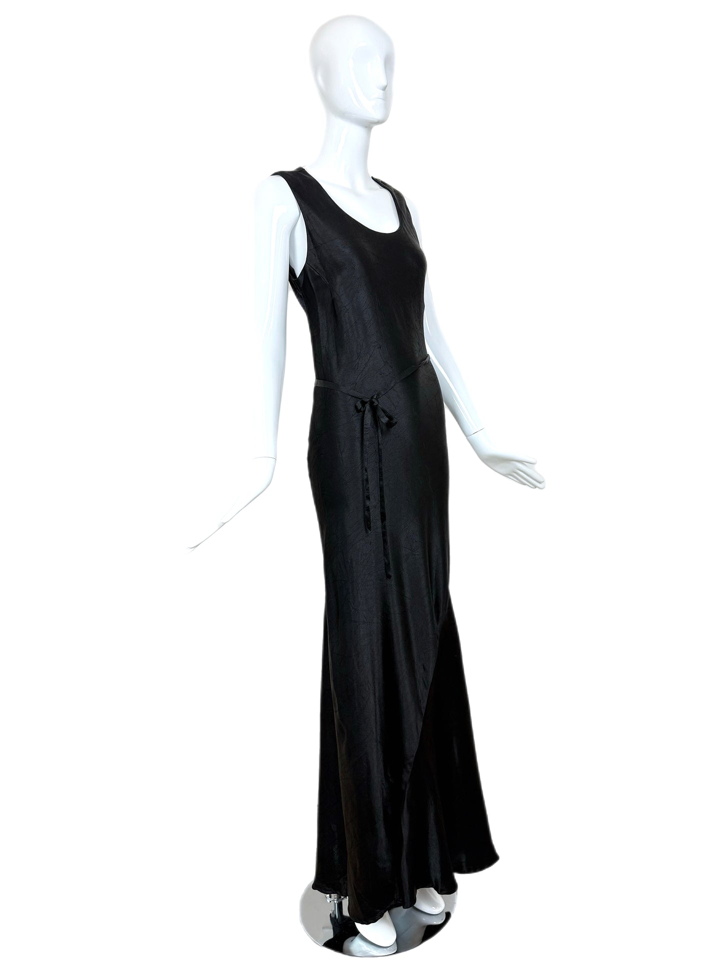 LES HABITUDES Black Silk Crinkle Effect Evening Gown