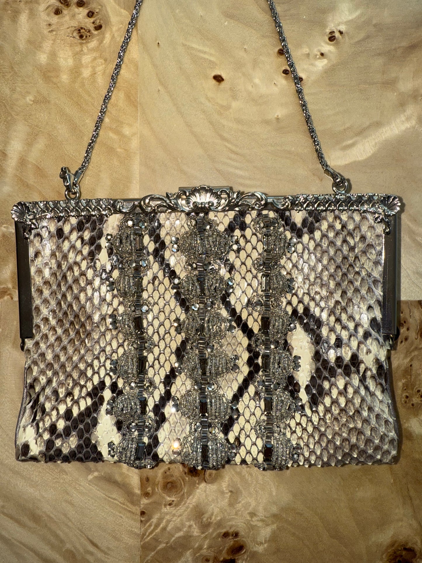 BADGLEY MISCHKA 2000 Vintage Runway Python Embellished Minaudiere Bag