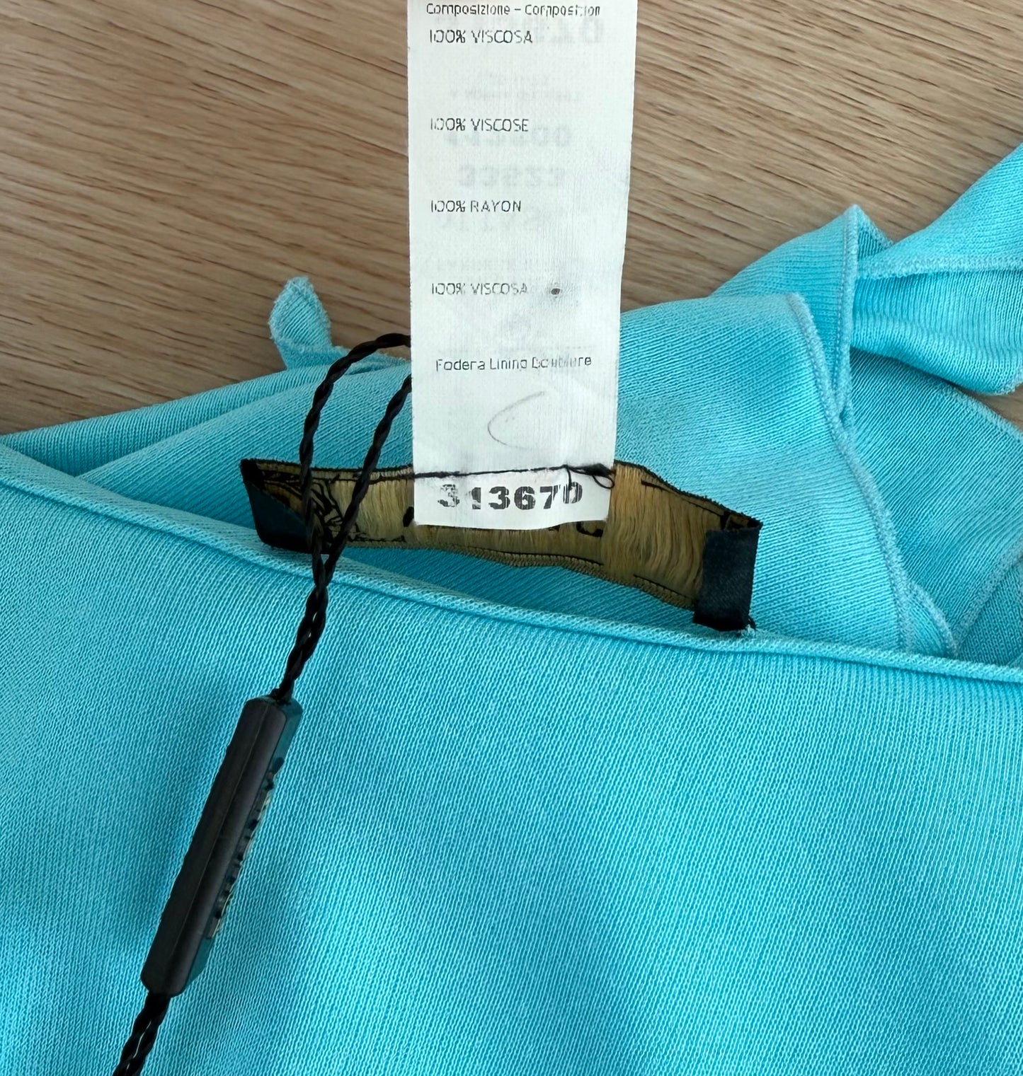VERSACE 2004 Vintage Aqua Blue Ruffle Wrap Dress
