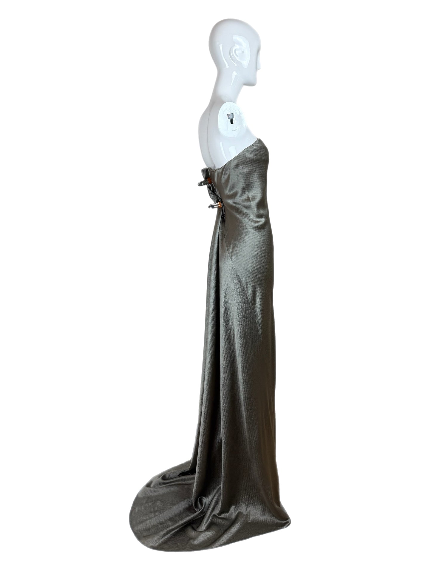CHADO RALPH RUCCI 2000's Vintage Silk Pewter Evening Gown