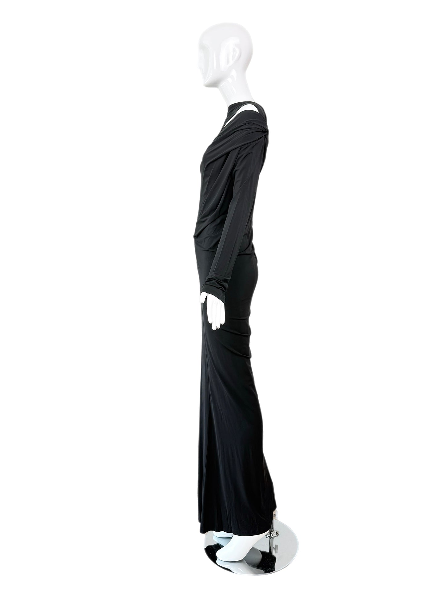 DONNA KARAN Black Slinky Cut-Out Evening Gown