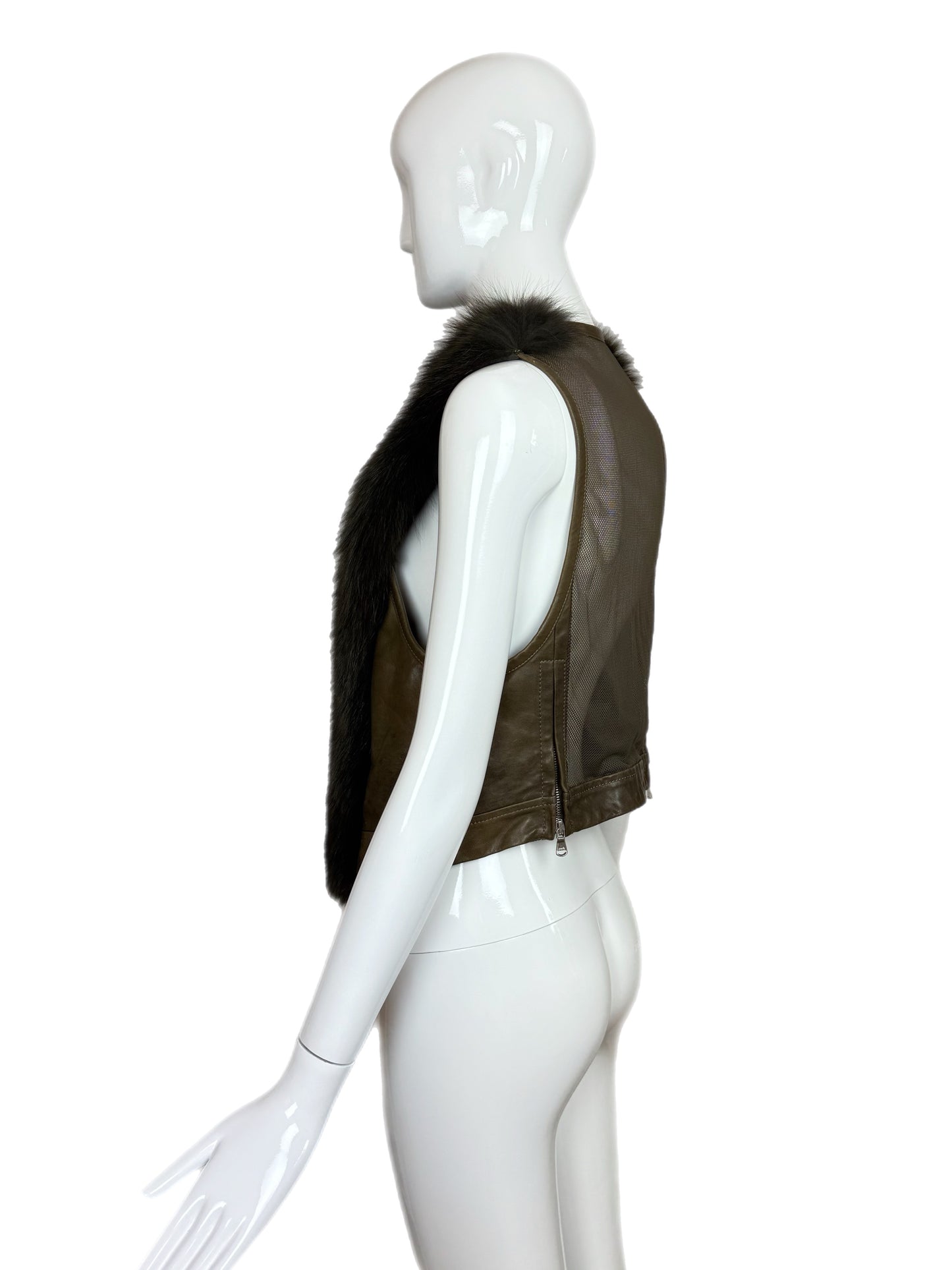 KAUFMANFRANCO Army Green Fox Fur + Leather Vest
