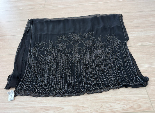 EAVIS & BROWN 90's Vintage Black Silk Hand-Beaded Oversized Shawl