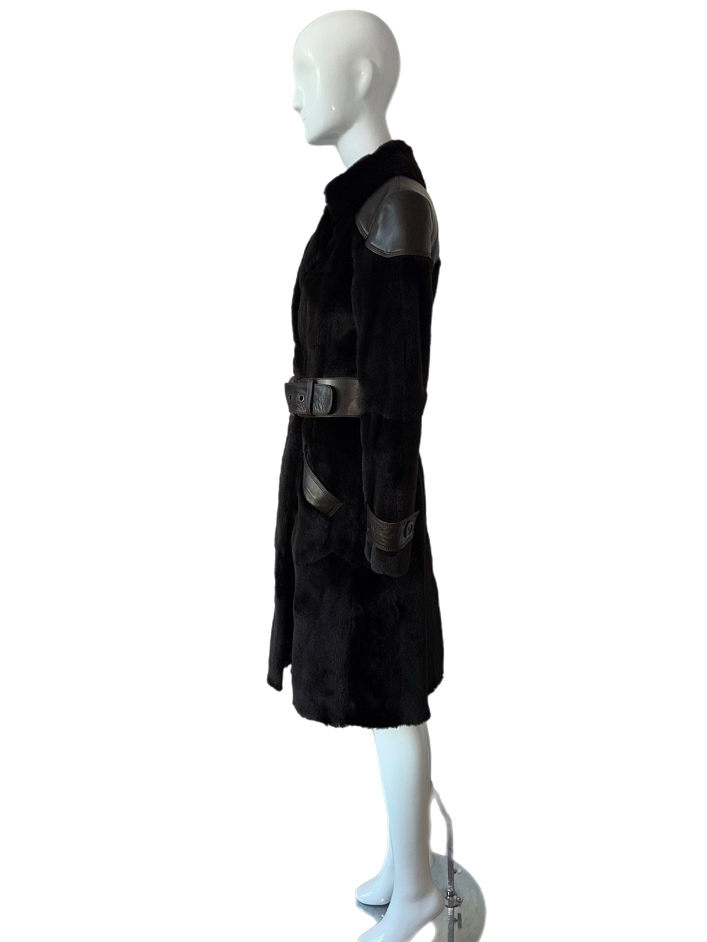 JITROIS Double Breasted + Belted Softest Black/Brown Fur Coat