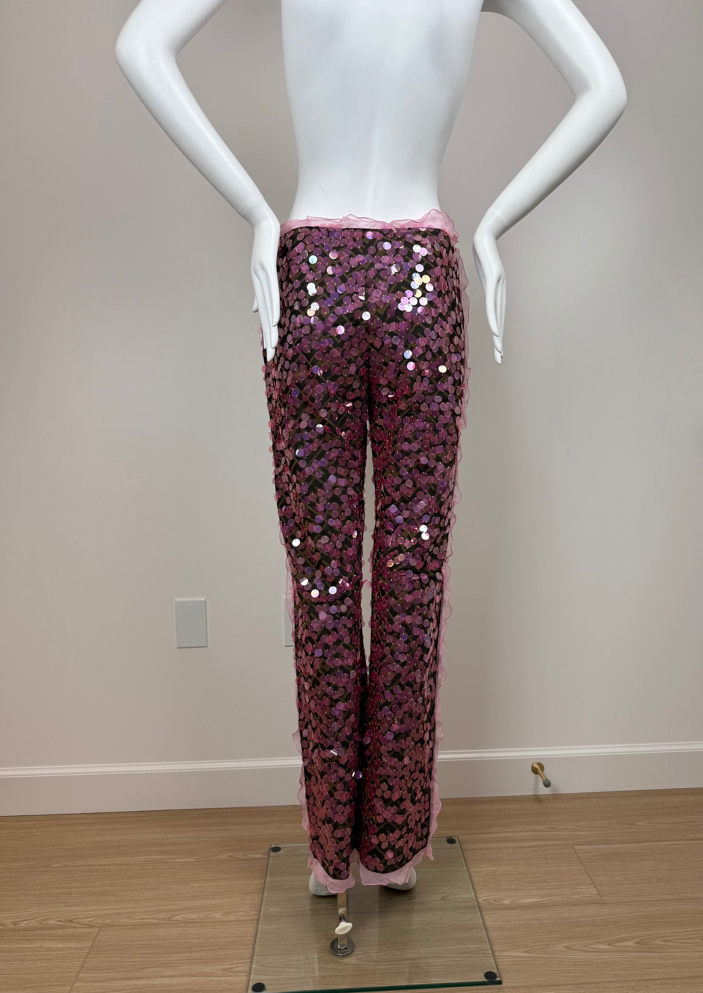 FENDI 2000 Vintage Pink Sequin + Ruffle Pants
