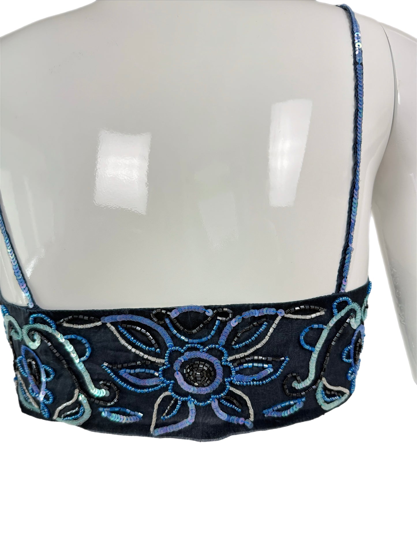 EMPORIO ARMANI 2001 Vintage Runway Silk Embellished Blue Bandeau Top