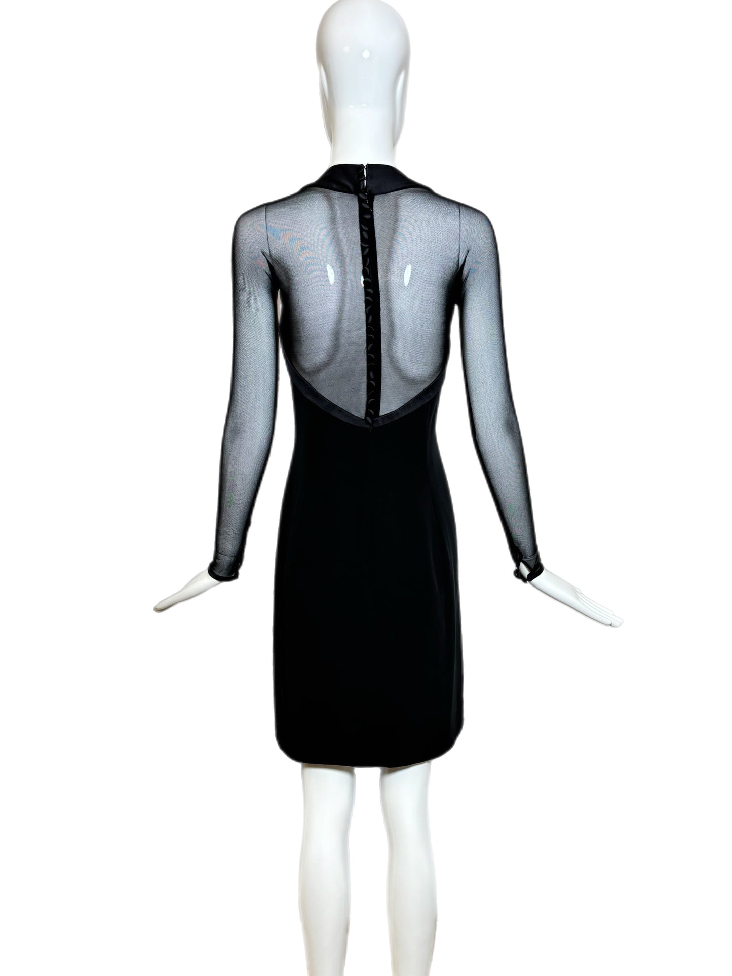 VERA WANG 1995 Vintage Black Sheer Sleeve Silk Mini Dress