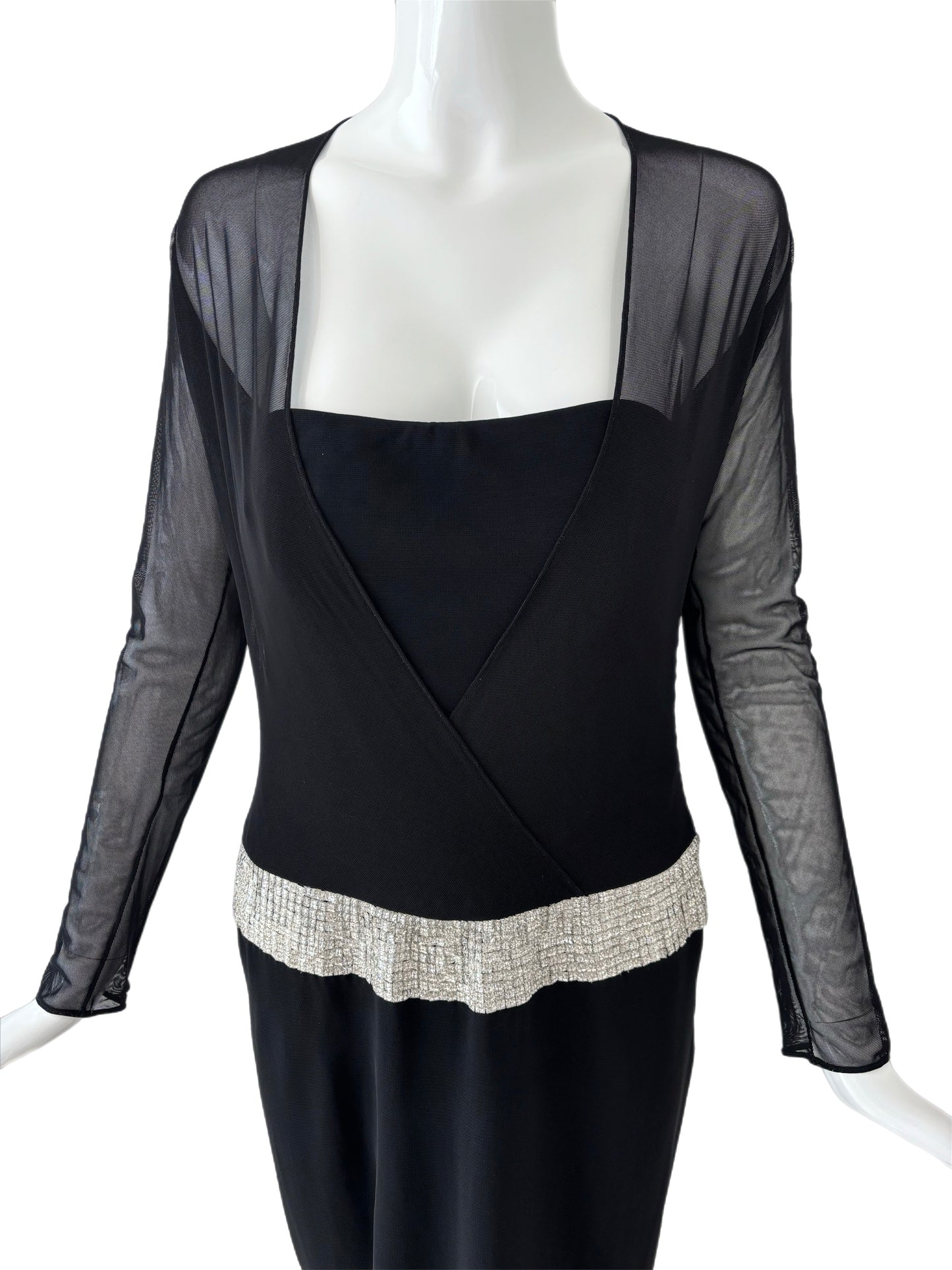 RANDOLPH DUKE 1999 Vintage Black + Silver Embellished Evening Gown