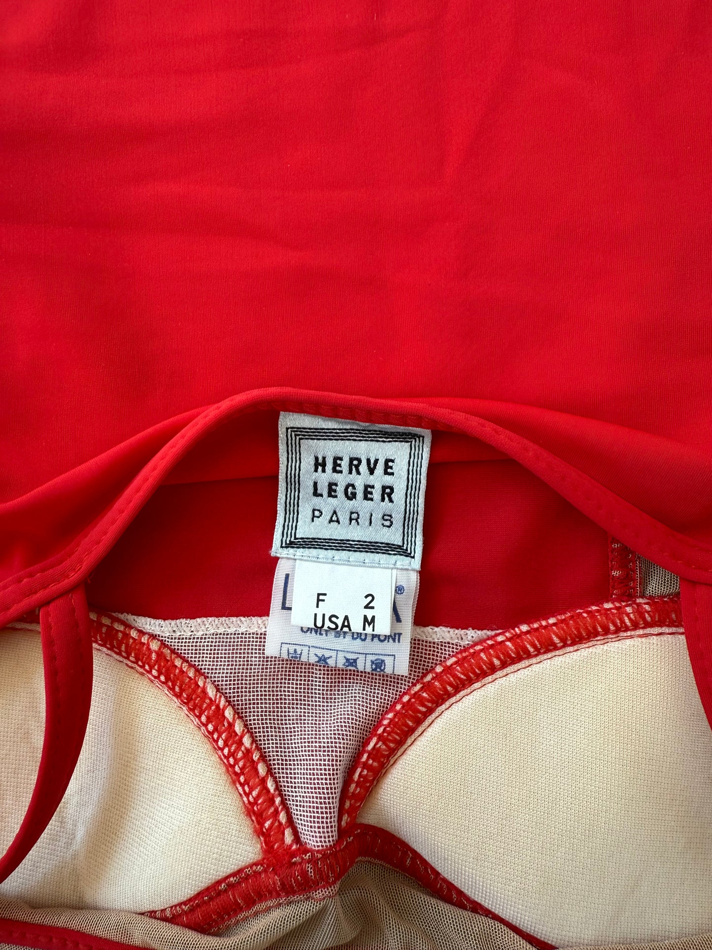 HERVE LEGER 90's Vintage Red Sheer High Cut Swimsuit
