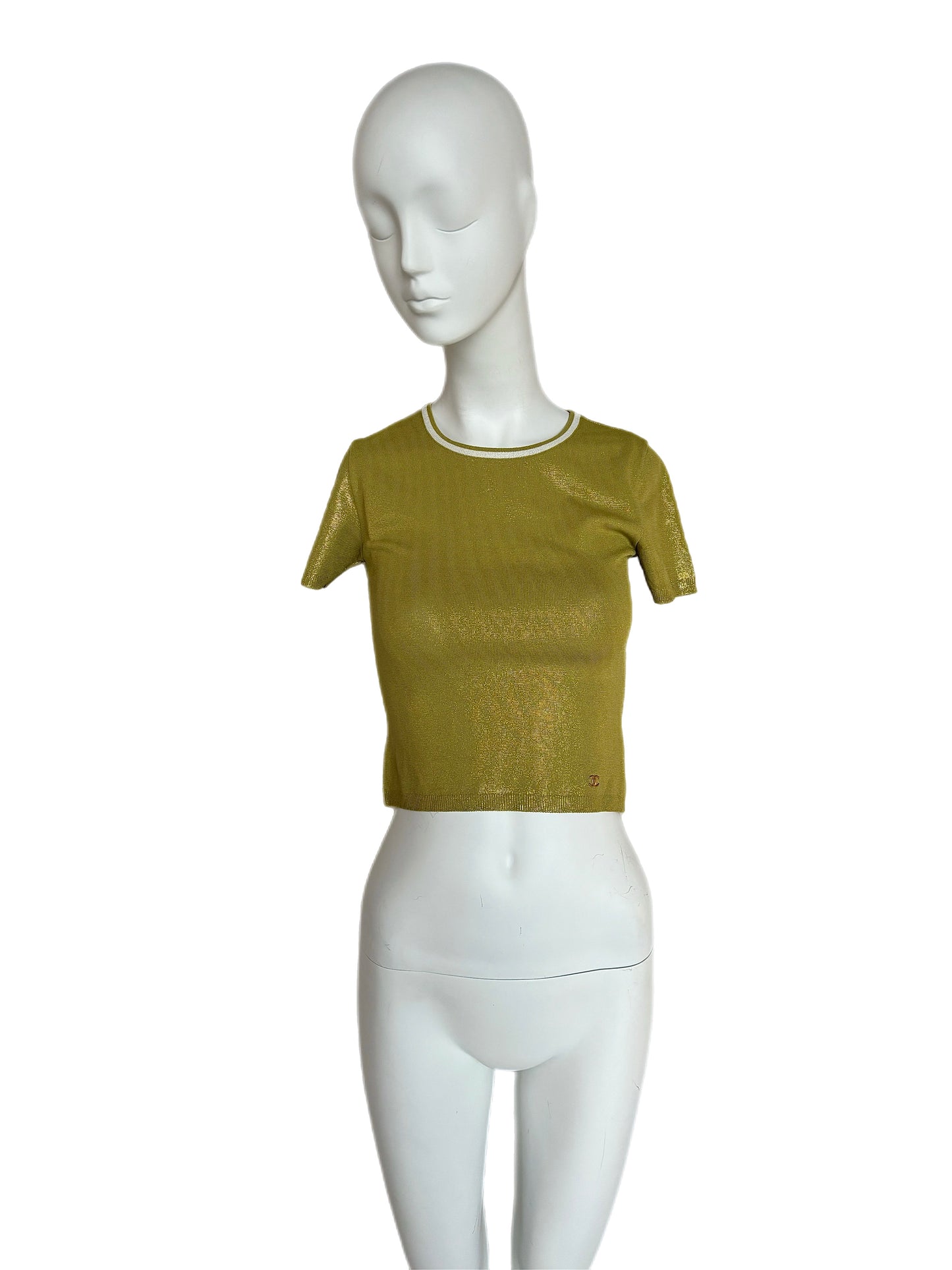 CHANEL 2001 Vintage Metallic Crop Top T-Shirt