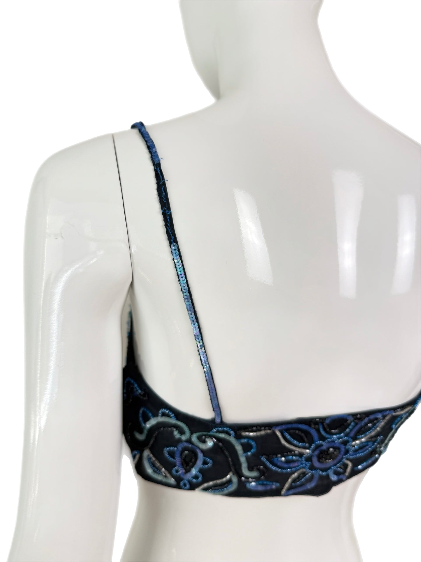 EMPORIO ARMANI 2001 Vintage Runway Silk Embellished Blue Bandeau Top
