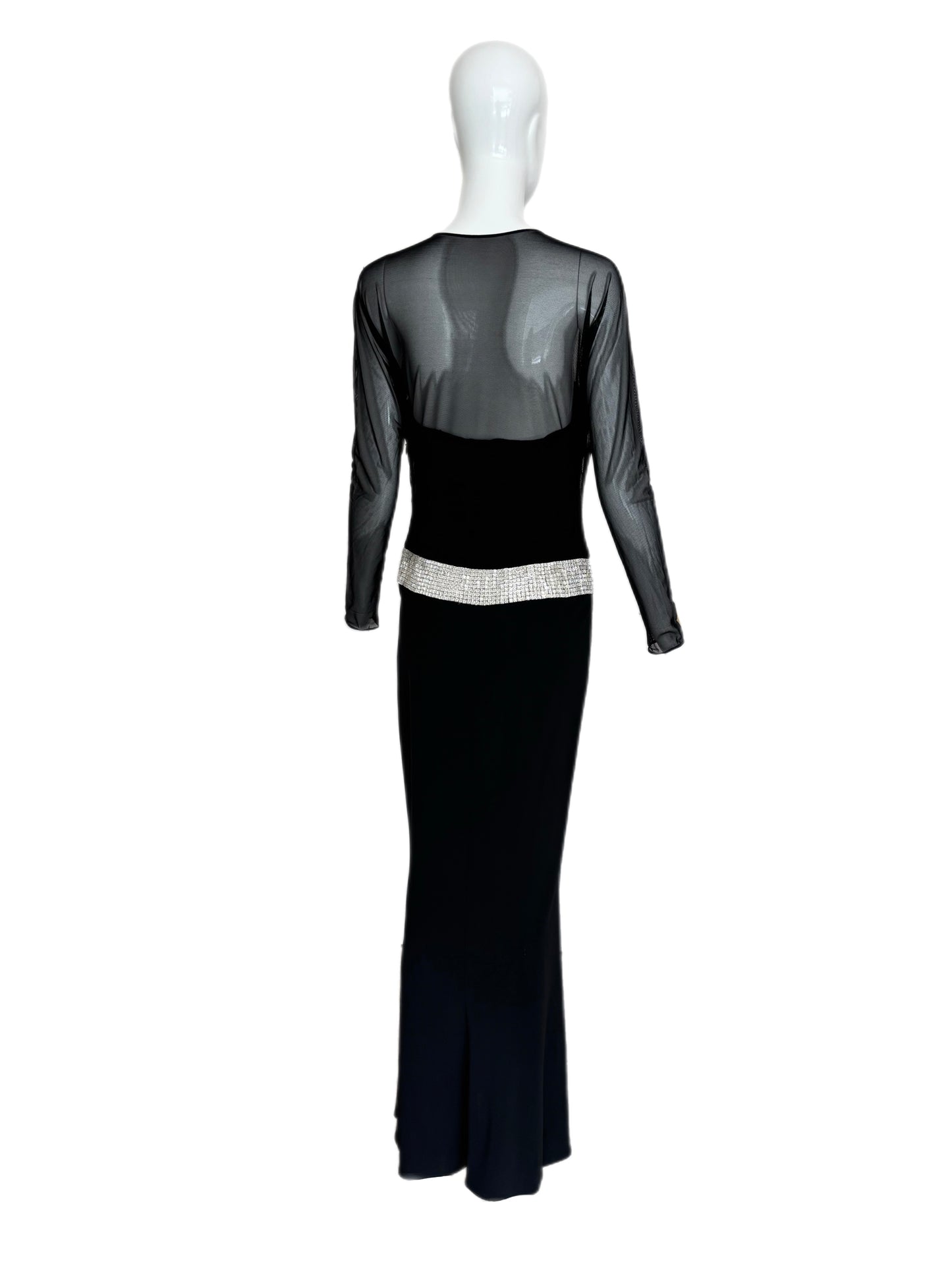 RANDOLPH DUKE 1999 Vintage Black + Silver Embellished Evening Gown