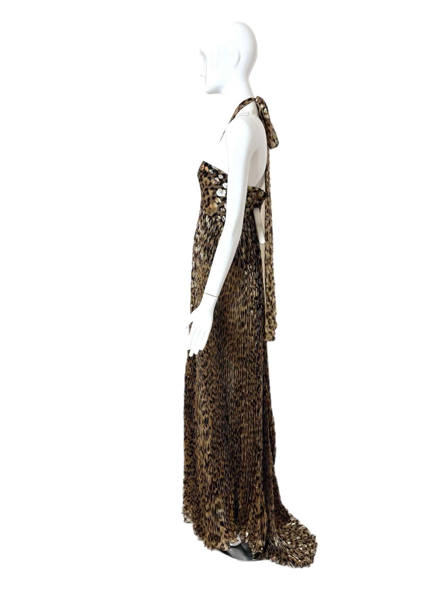 ROBERTO CAVALLI 2005 Vintage Runway Leopard Pleated Evening Gown