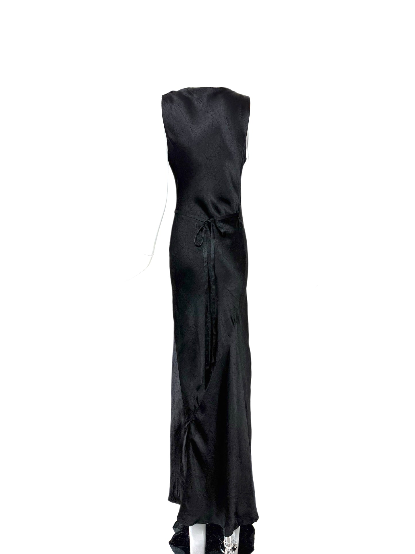 LES HABITUDES Black Silk Crinkle Effect Evening Gown