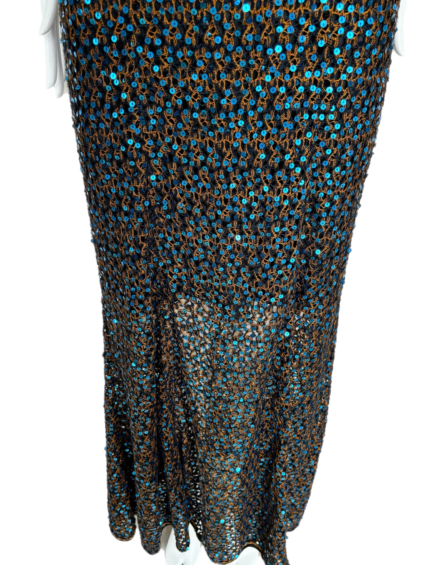 MISSONI Vintage Blue & Orange Sequin Semi-Sheer Maxi Dress