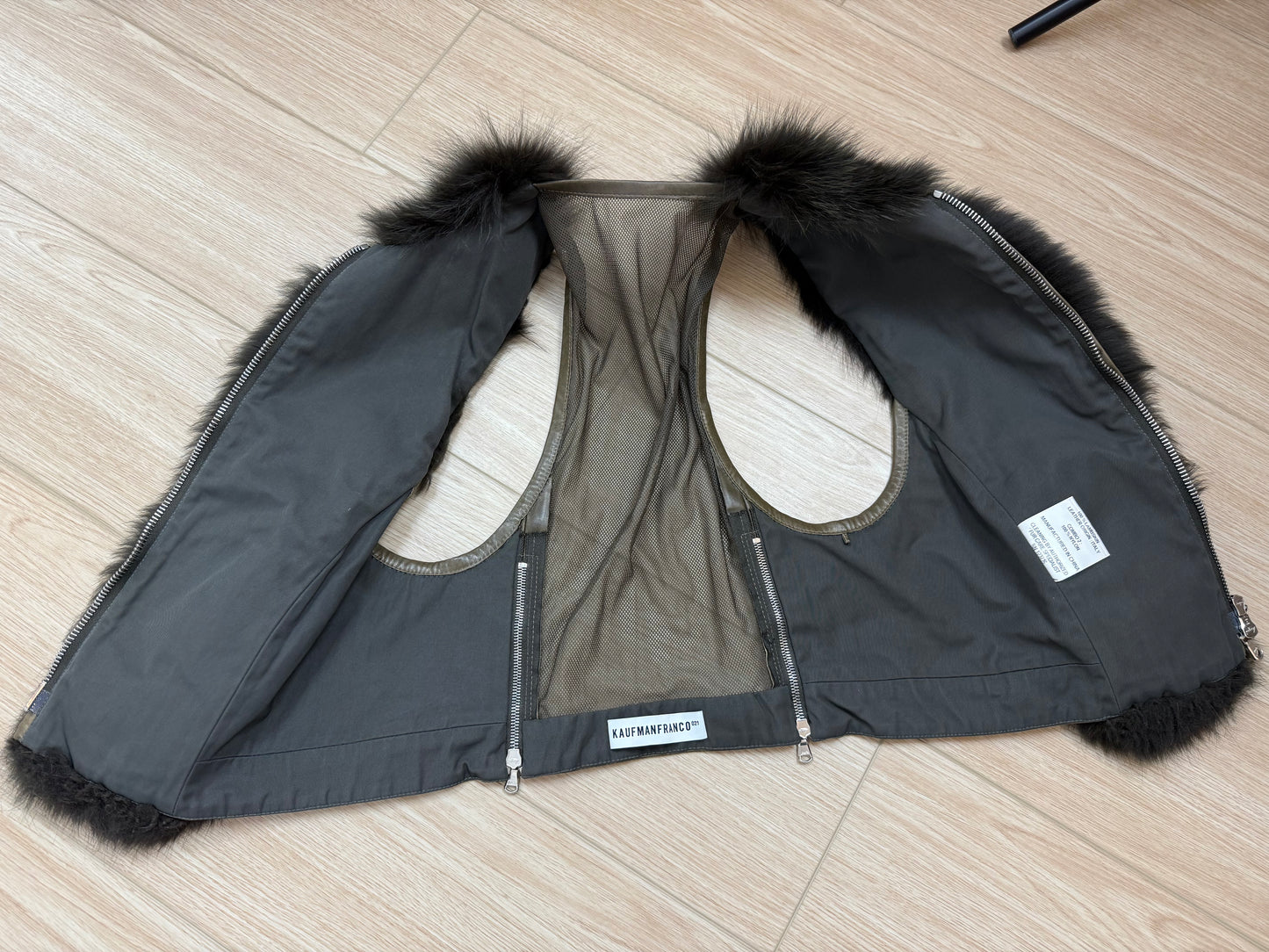 KAUFMANFRANCO Army Green Fox Fur + Leather Vest