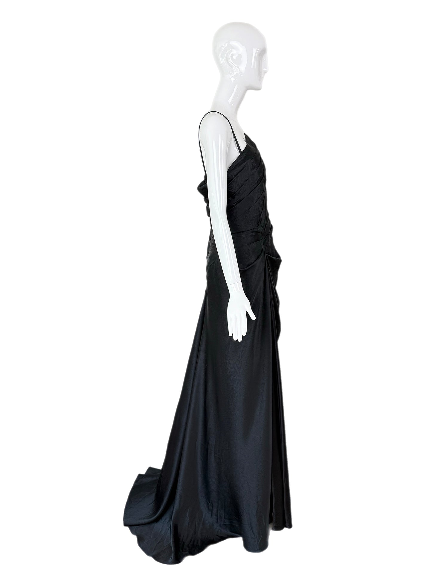 EMANUEL UNGARO 2007 Vintage Black Hammered Silk Evening Gown