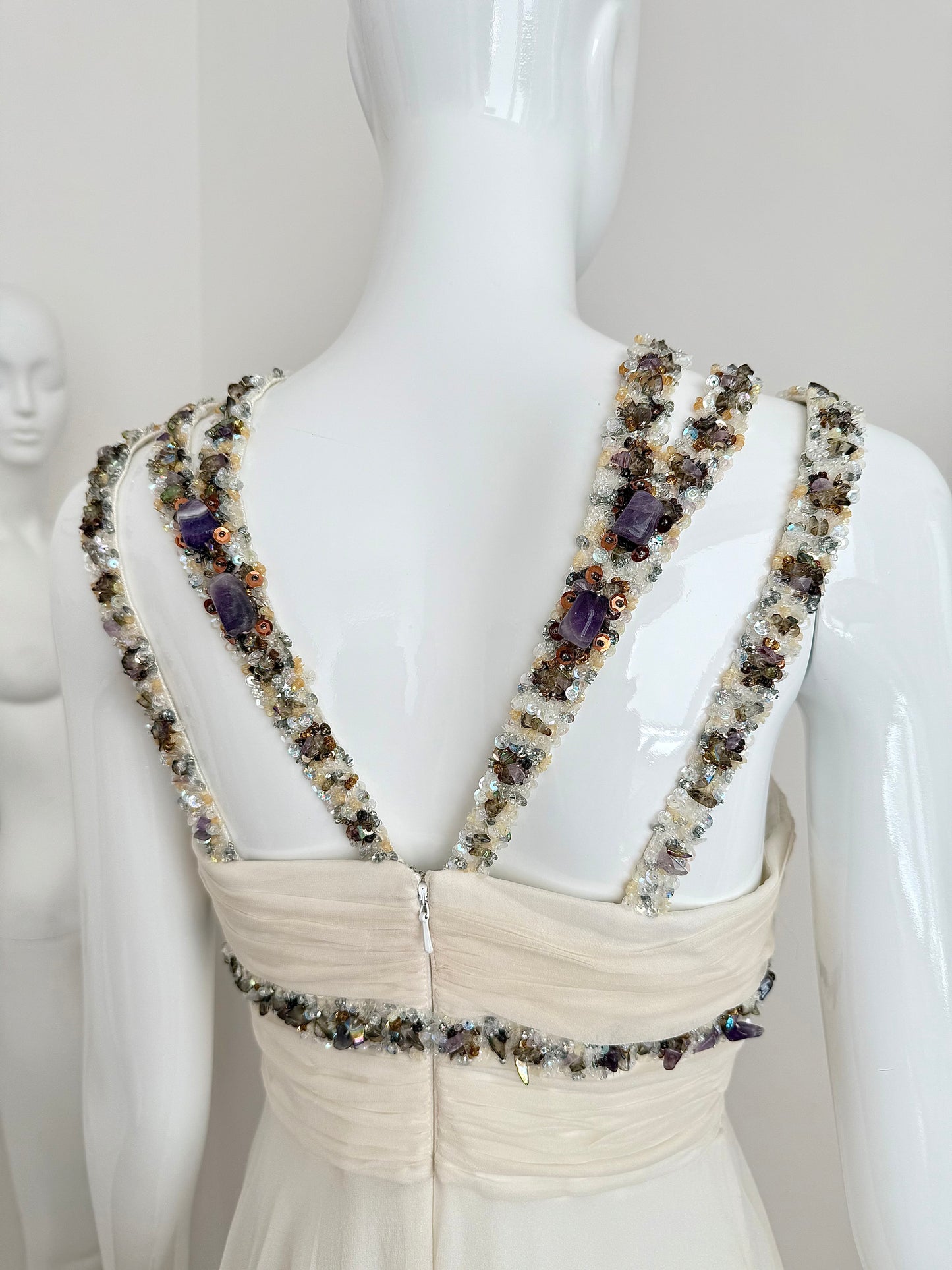 MANDALAY Vintage Ivory Silk Embellished Babydoll Dress