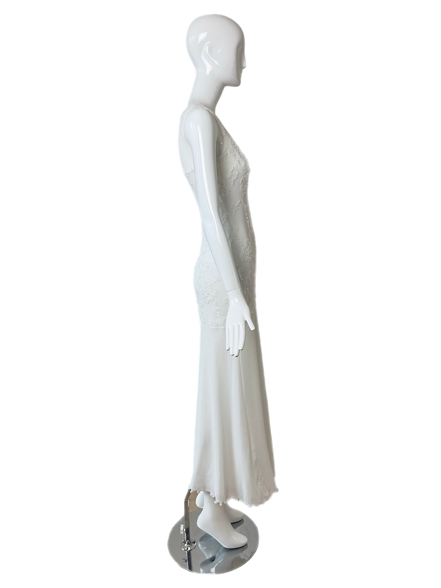 EMANUEL UNGARO Vintage 3D Floral Design White Long Maxi Dress