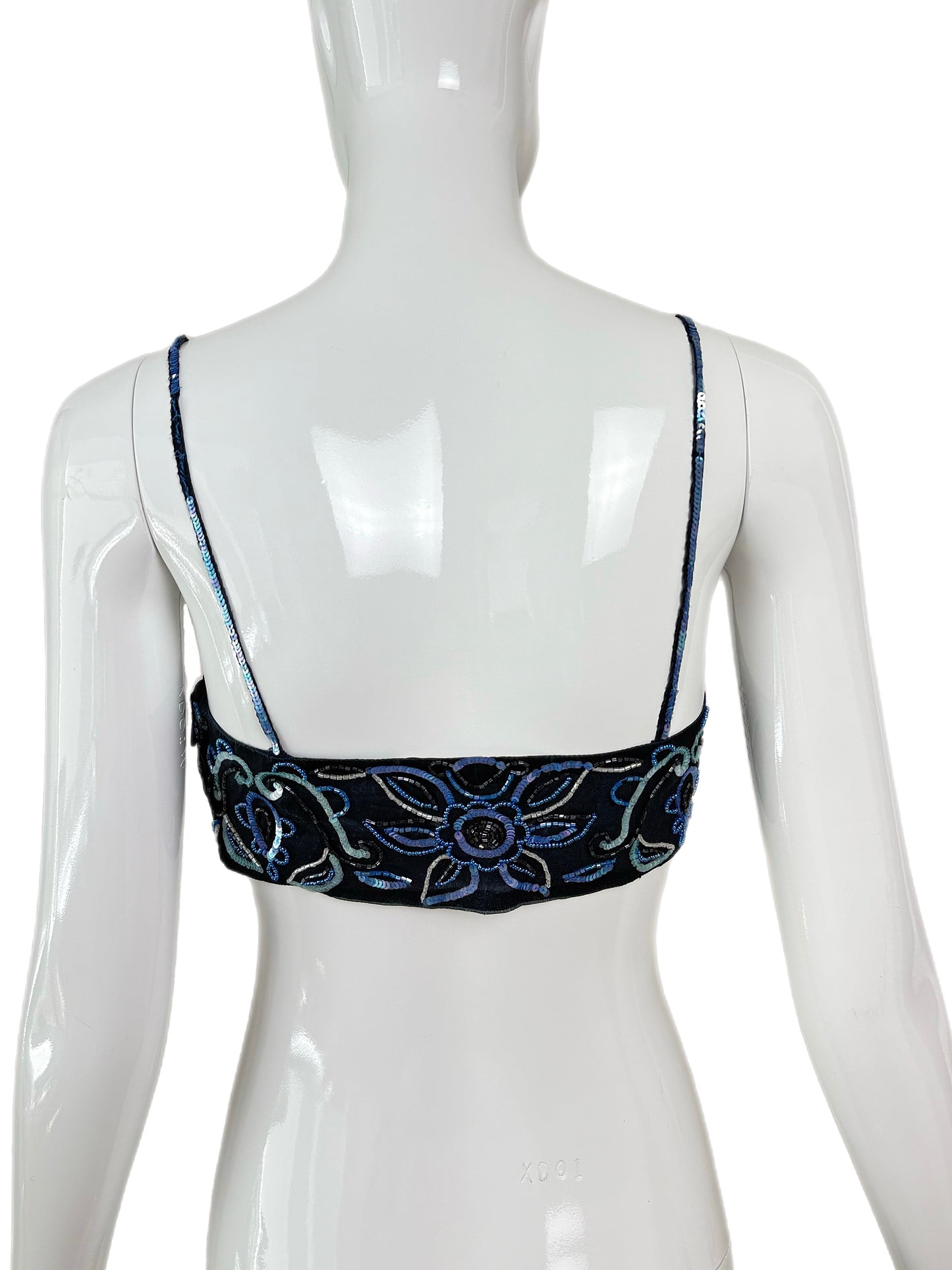 EMPORIO ARMANI 2001 Vintage Runway Silk Embellished Blue Bandeau Top