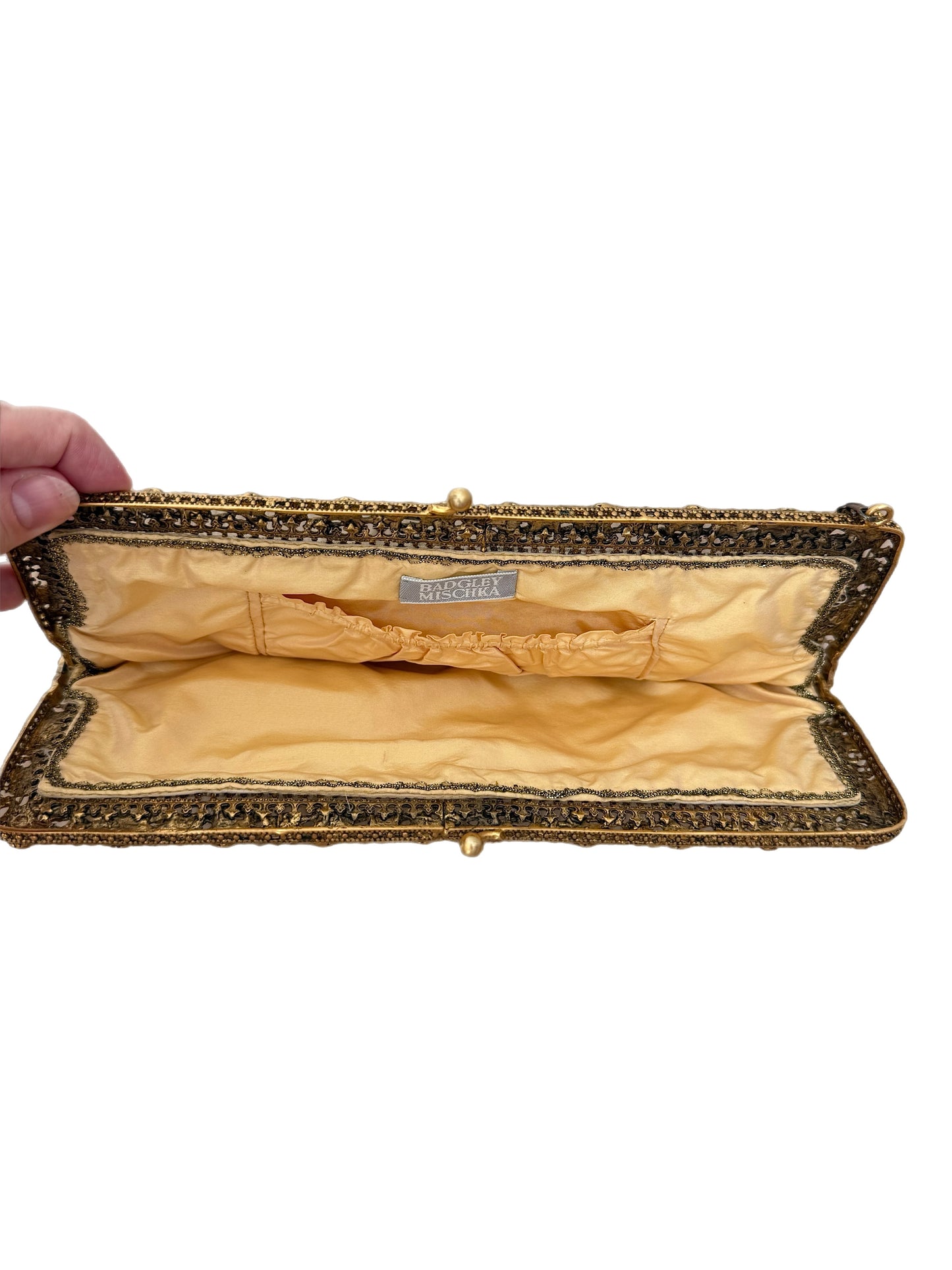 BADGLEY MISCHKA Vintage Gold Floral Embellished Evening Bag