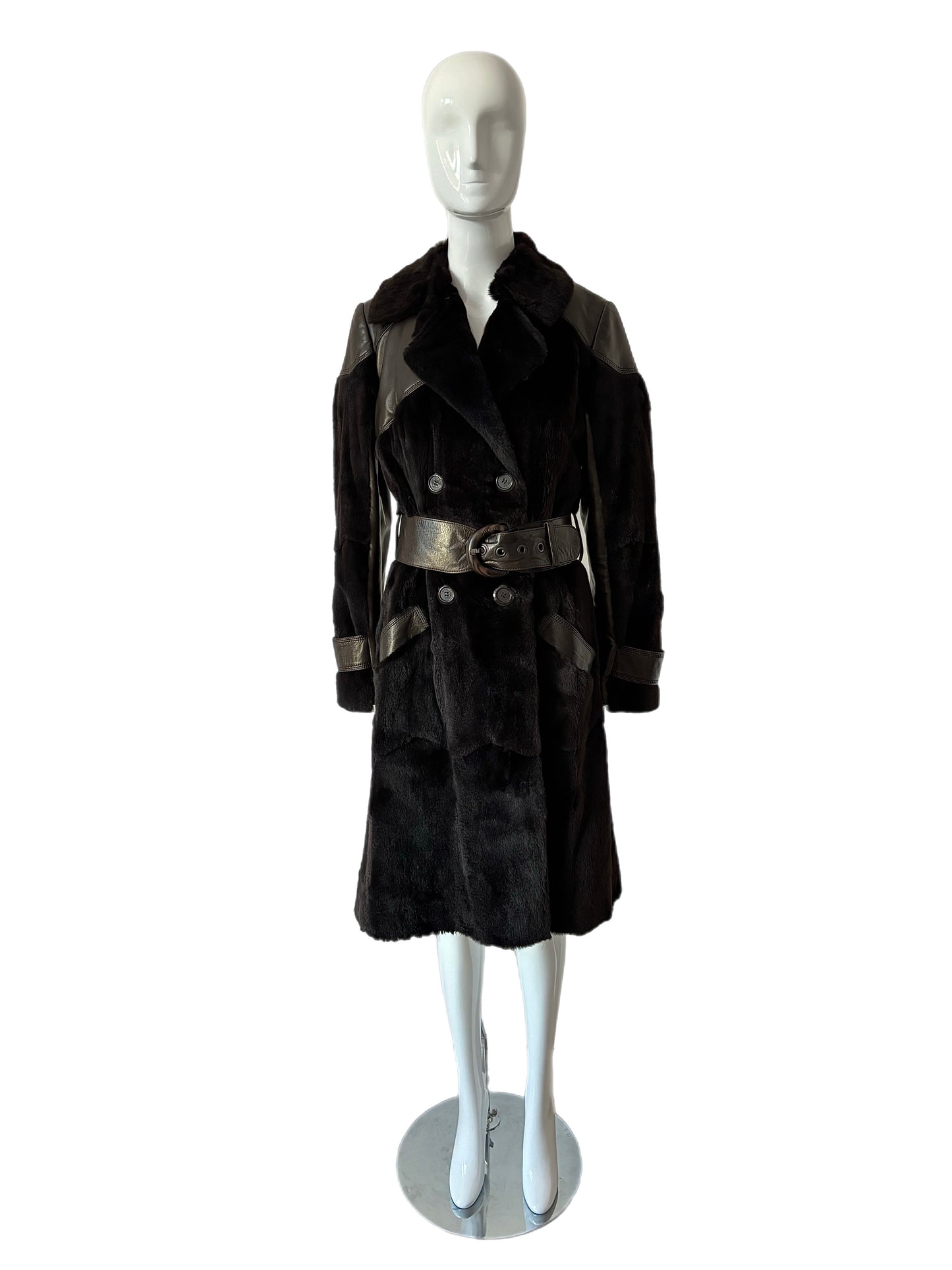 JITROIS Double Breasted + Belted Softest Black/Brown Fur Coat