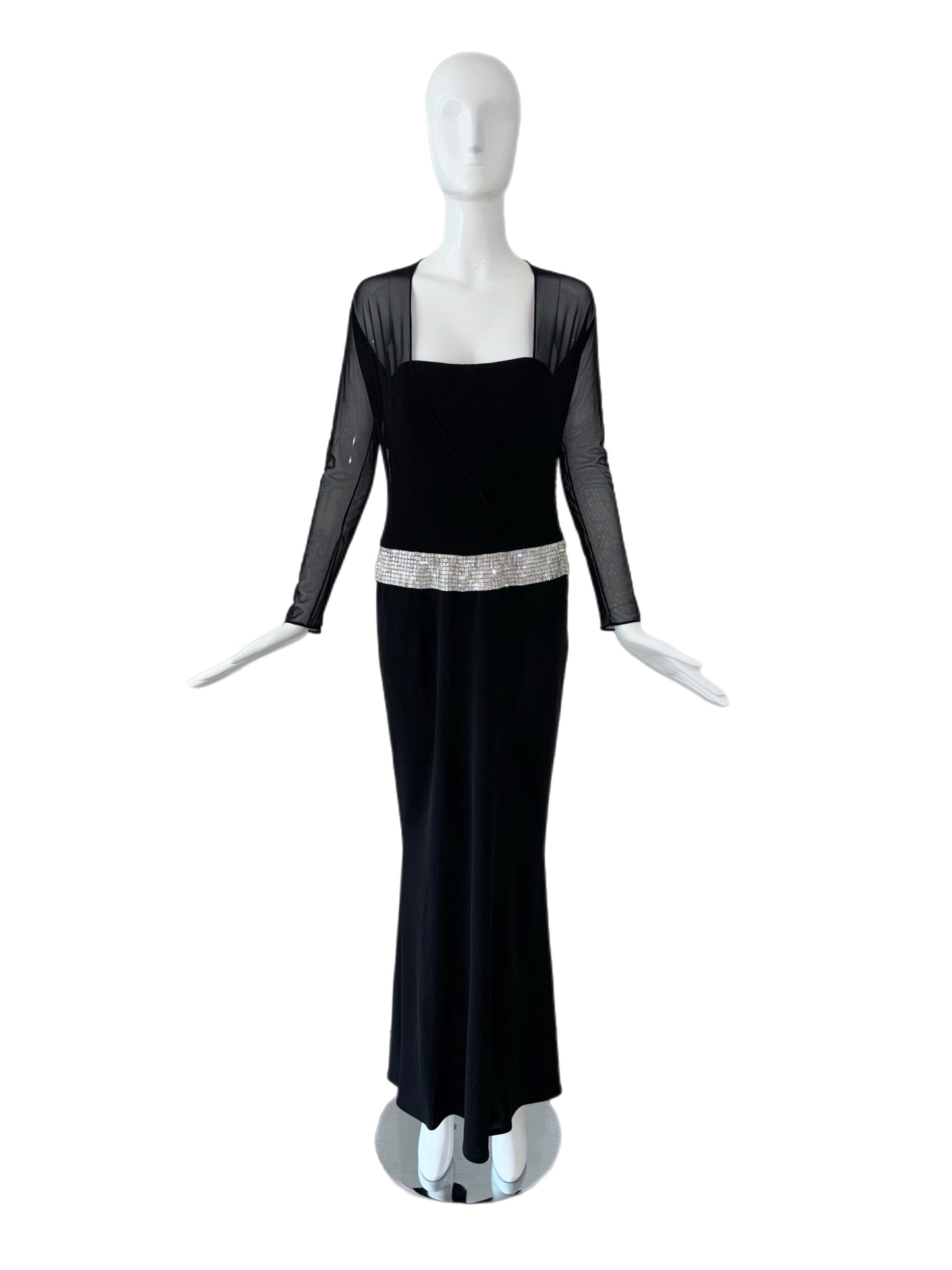 RANDOLPH DUKE 1999 Vintage Black + Silver Embellished Evening Gown
