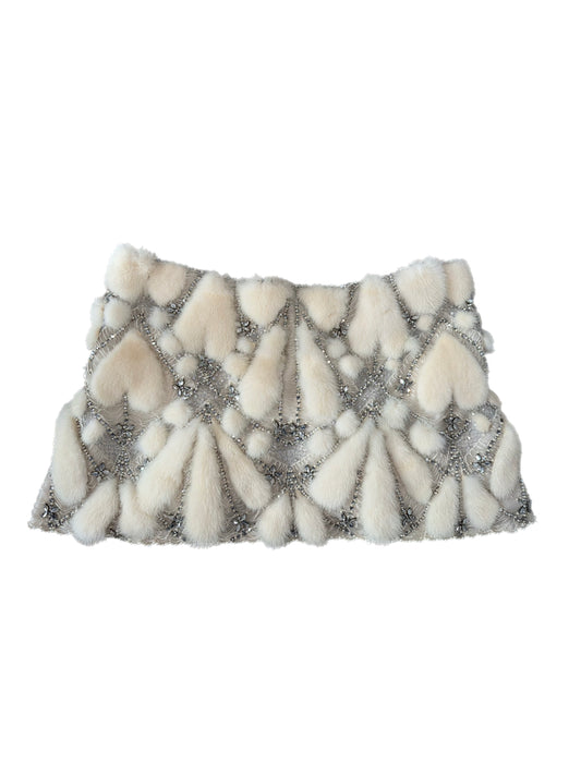 LES HABITUDES 90's Vintage Ivory Mink Pearl Crystal Capelet