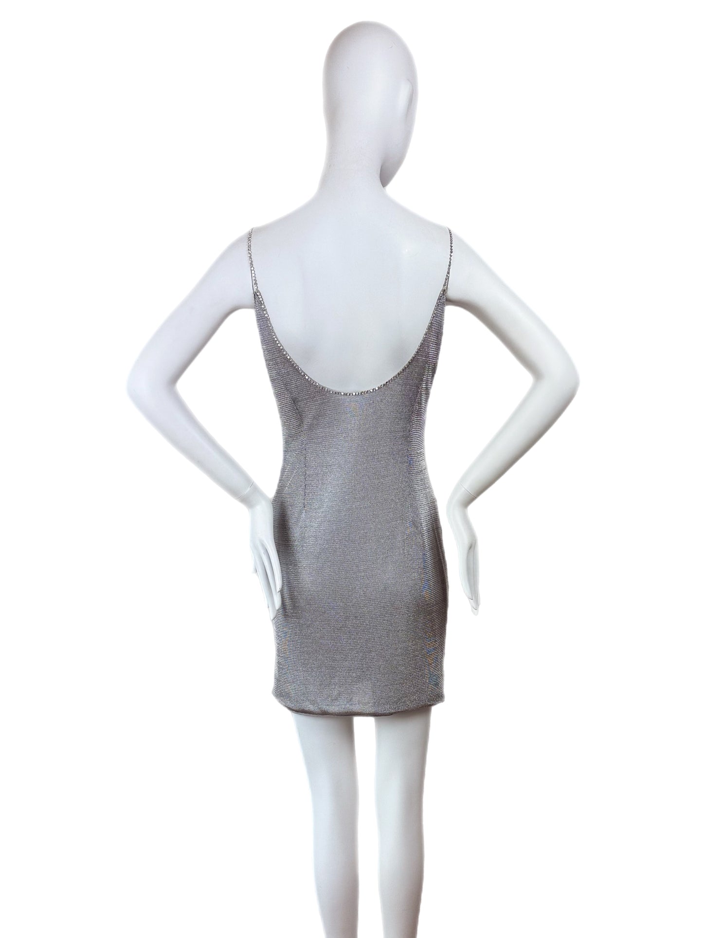 PAMELA DENNIS 90's Vintage Silver Crystal Mini Dress