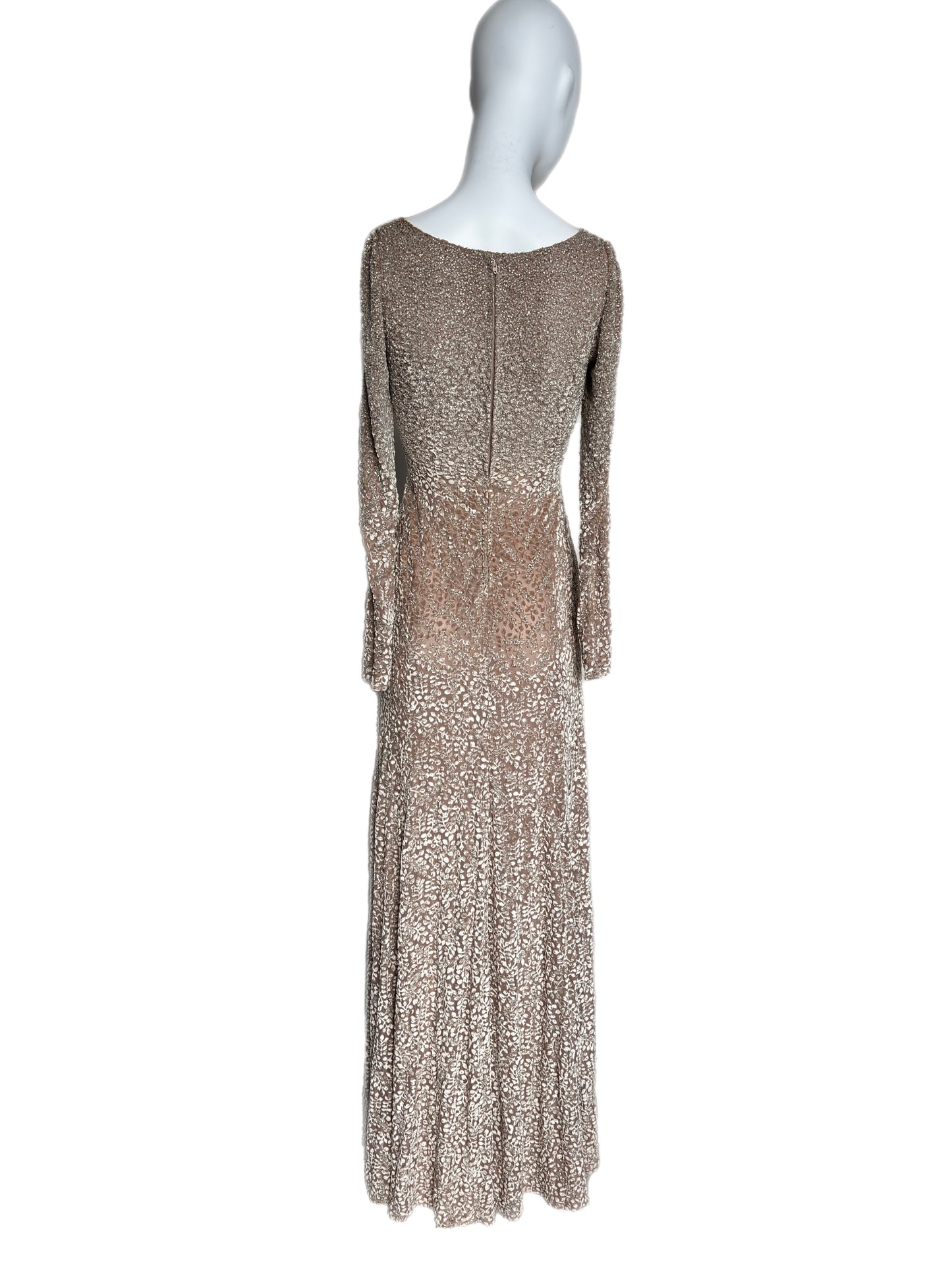 BADGLEY MISCHKA Vintage Long Sleeve Heavily Beaded Evening Gown