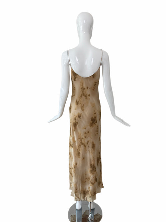DONNA KARAN 90's Vintage Silk Marbled Wood Print Slip Gown