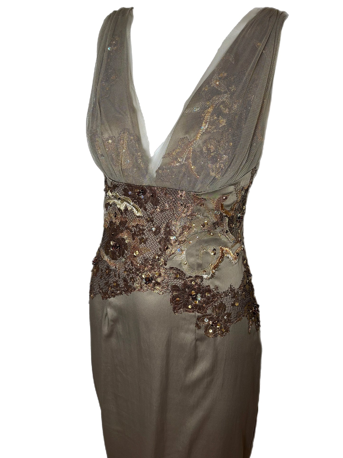 JULIAN JOYCE by MANDALAY Pewter Embellished Evening Gown