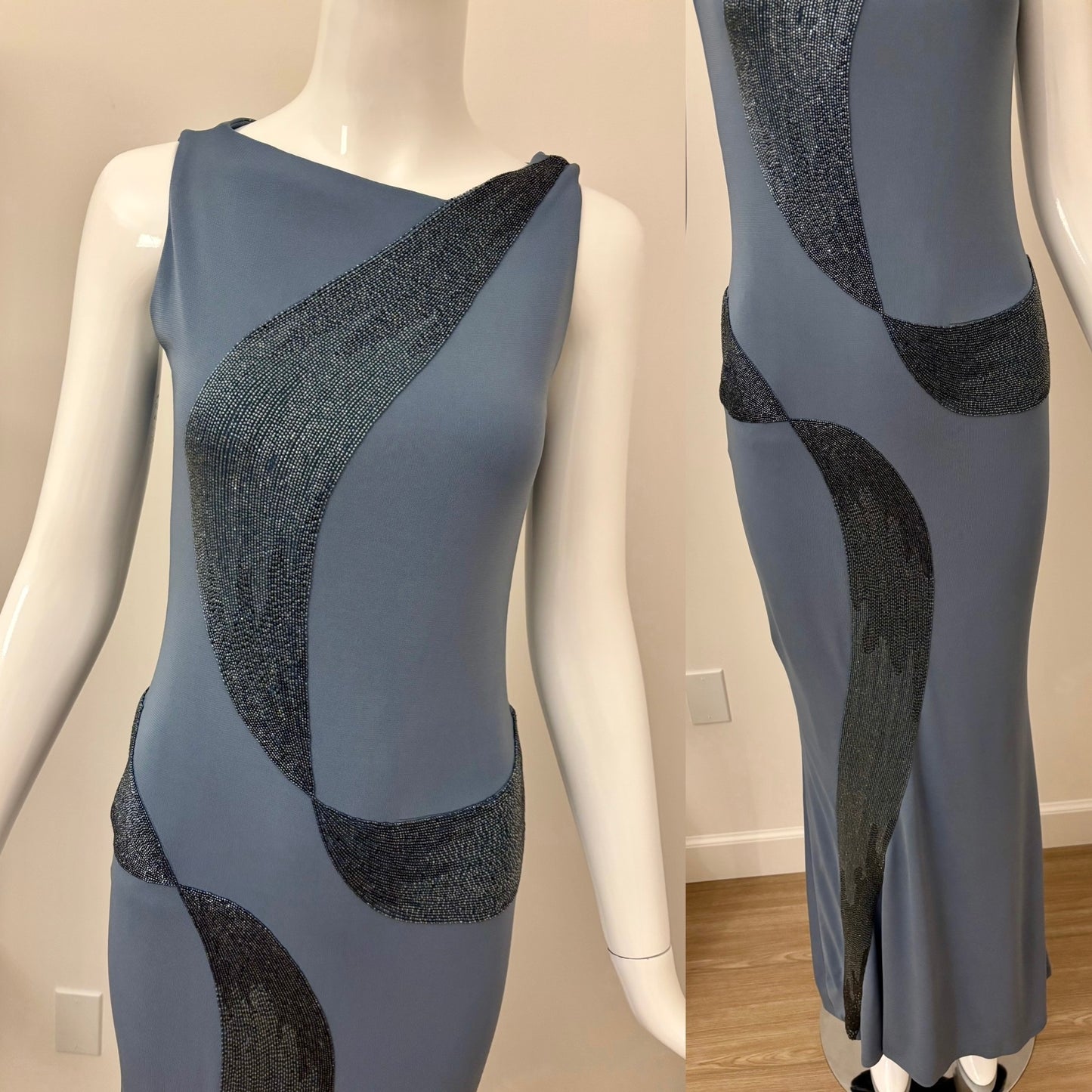 RANDOLPH DUKE 90's/00 Vintage Blue Beaded Evening Gown