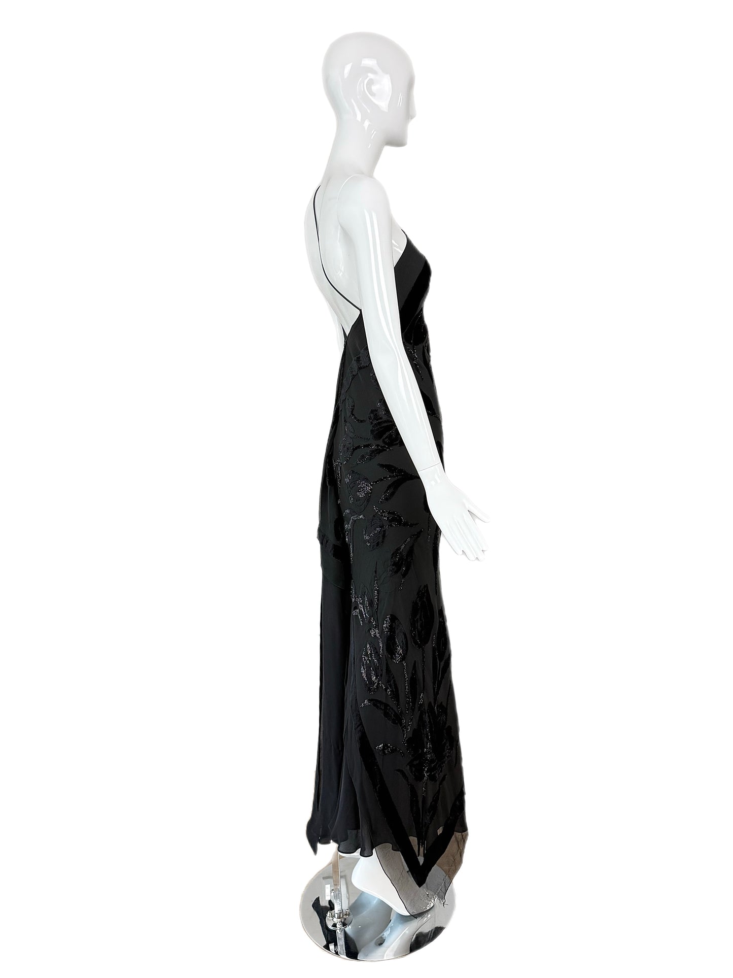 PAMELA DENNIS Vintage Black Silk Asymmetrical Evening Gown