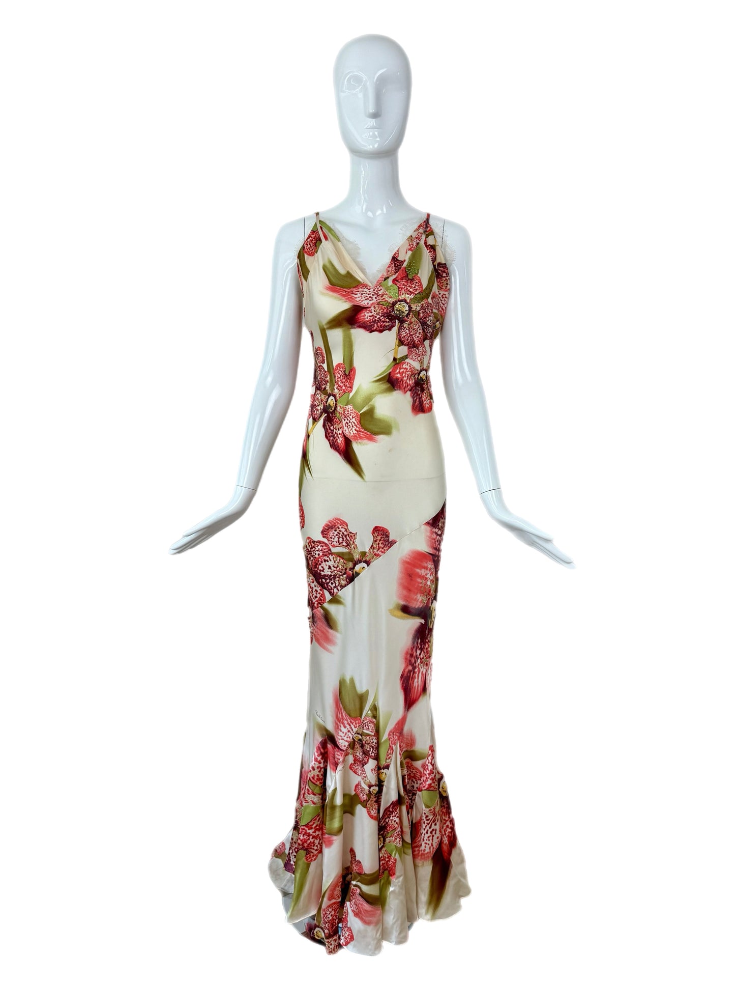 ROBERTO CAVALLI 2004 Vintage Silk Floral Embellished Gown