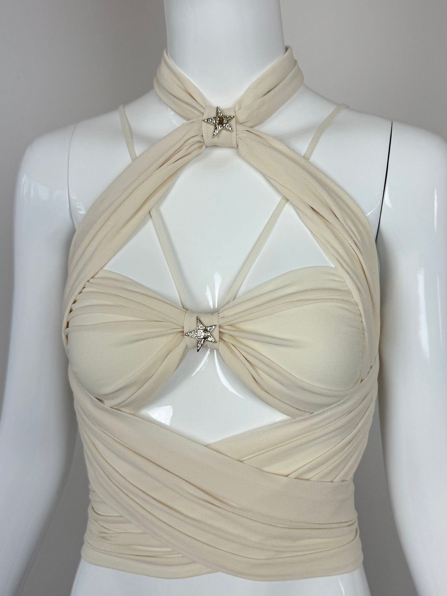 CHANEL 2021 Silk Star Embellished Crop Top
