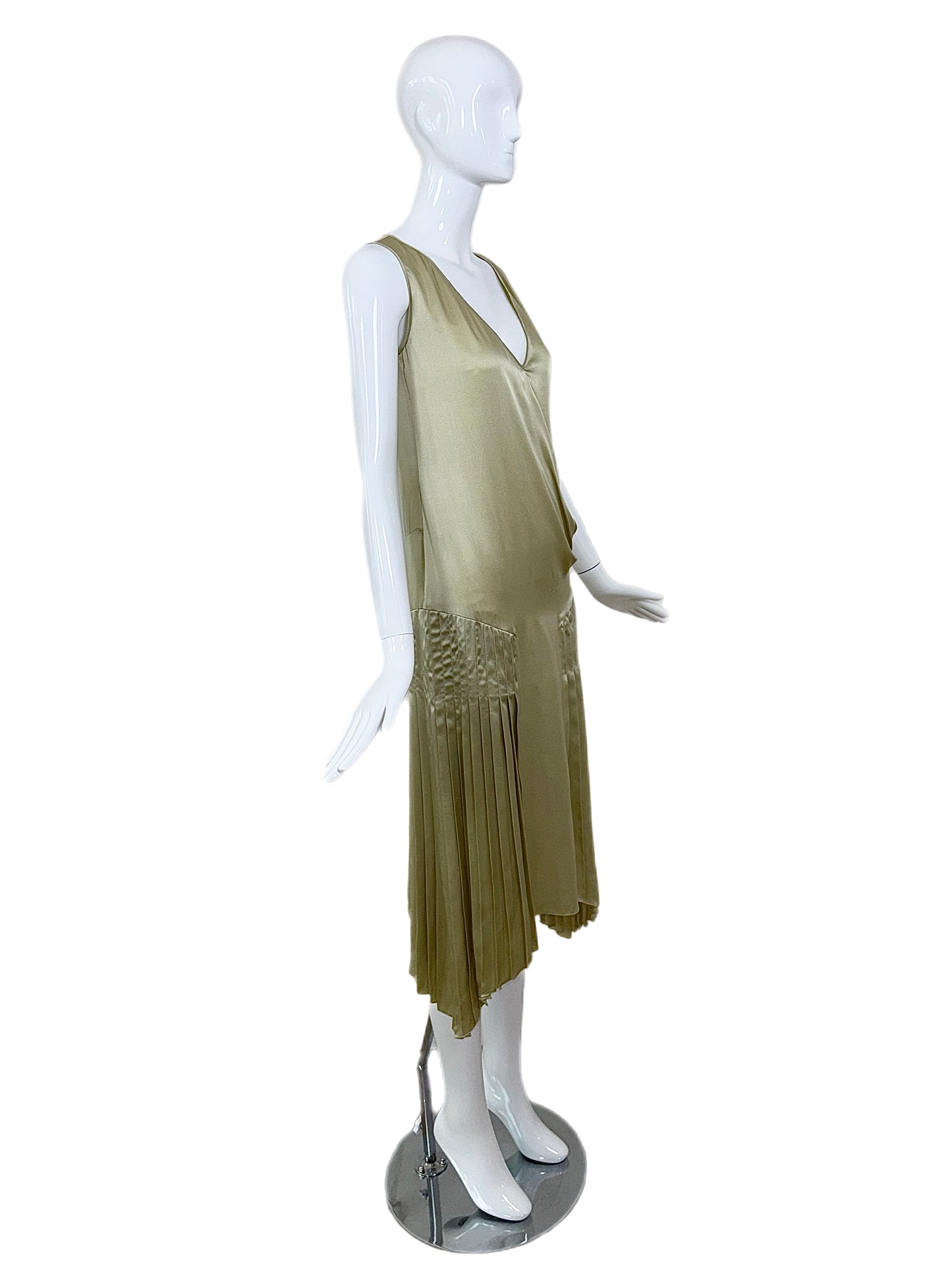 JOHN GALLIANO 2018 Silk Celery Pleated Shift Dress