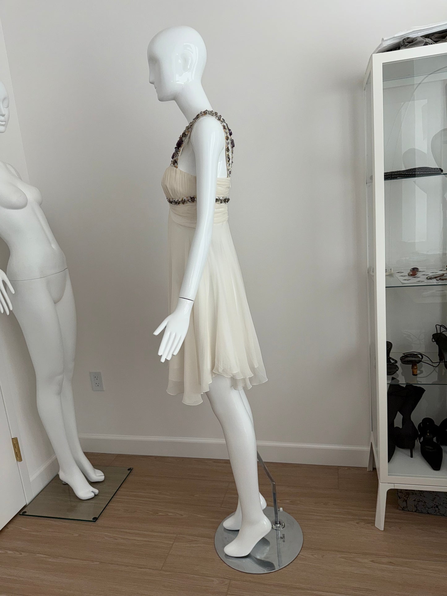 MANDALAY Vintage Ivory Silk Embellished Babydoll Dress