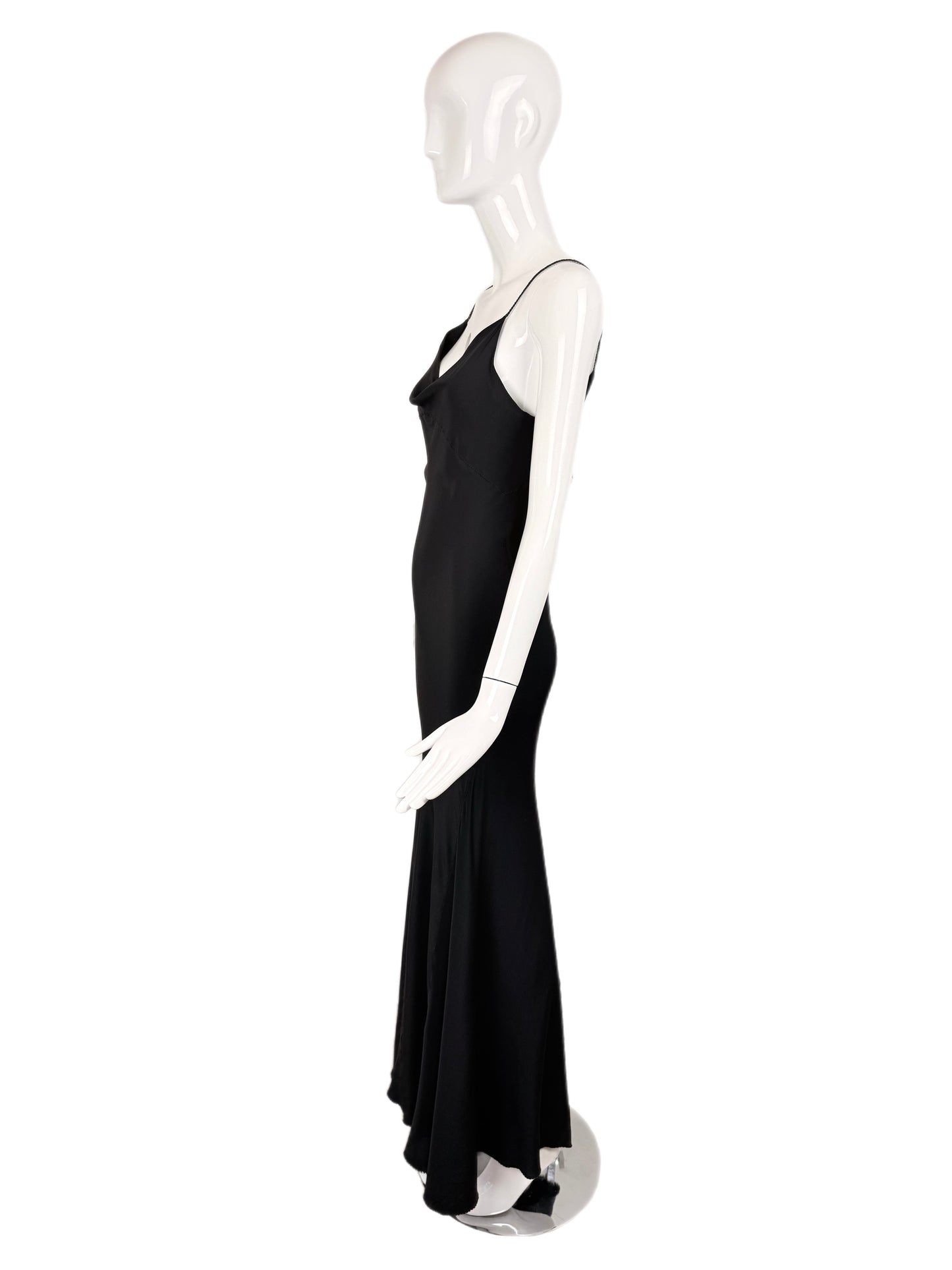 ROBERTO CAVALLI c. 2000 Vintage Fur + Silk Ensemble Maxi Dress Gown + Shawl Cape