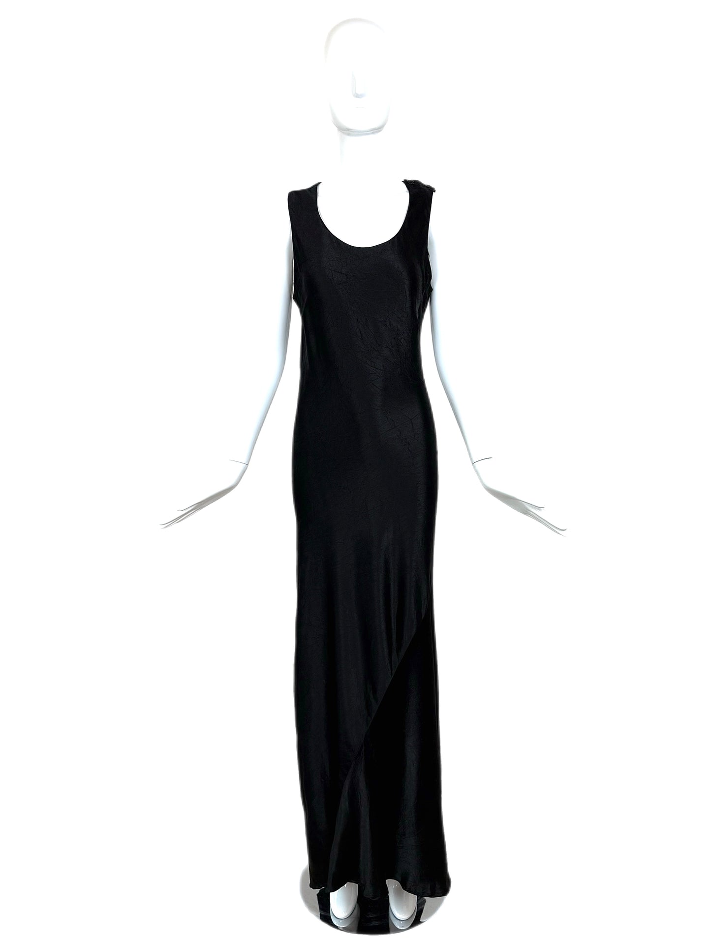 LES HABITUDES Black Silk Crinkle Effect Evening Gown