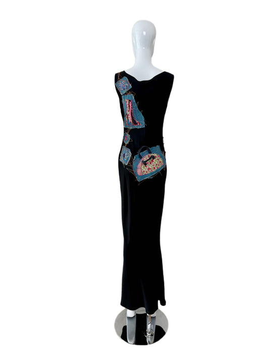 JOHN GALLIANO 2002 Vintage 3D Y2K Patchwork Embroidered Evening Gown