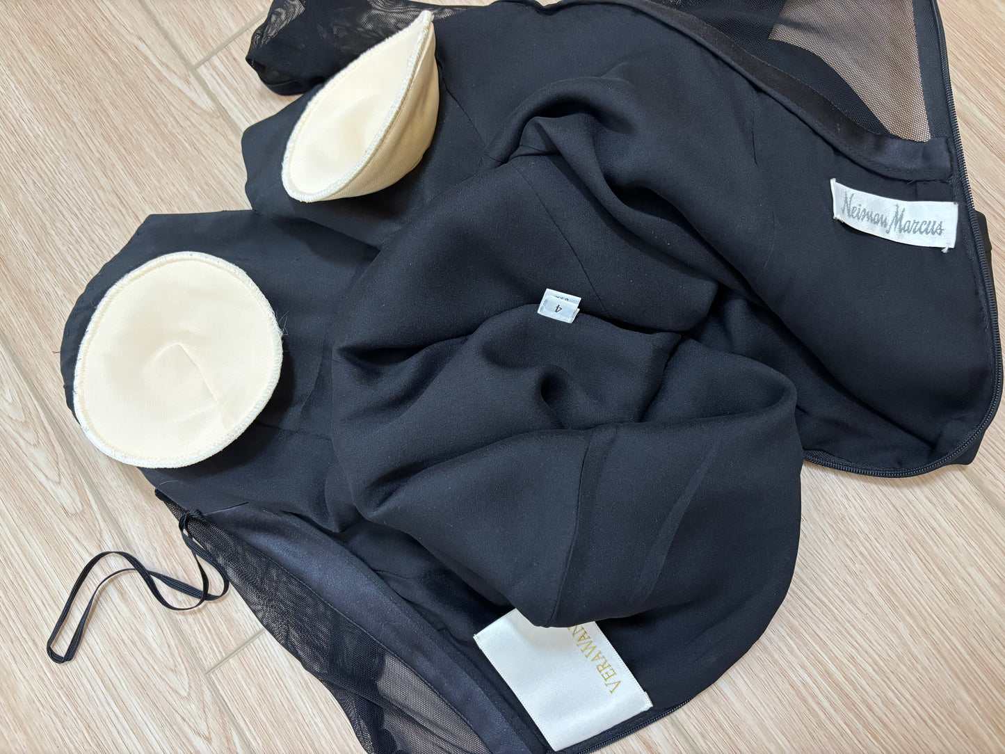 VERA WANG 1995 Vintage Black Sheer Sleeve Silk Mini Dress