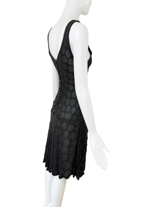 EAVIS & BROWN Vintage Black Heavily Beaded Silk Dress