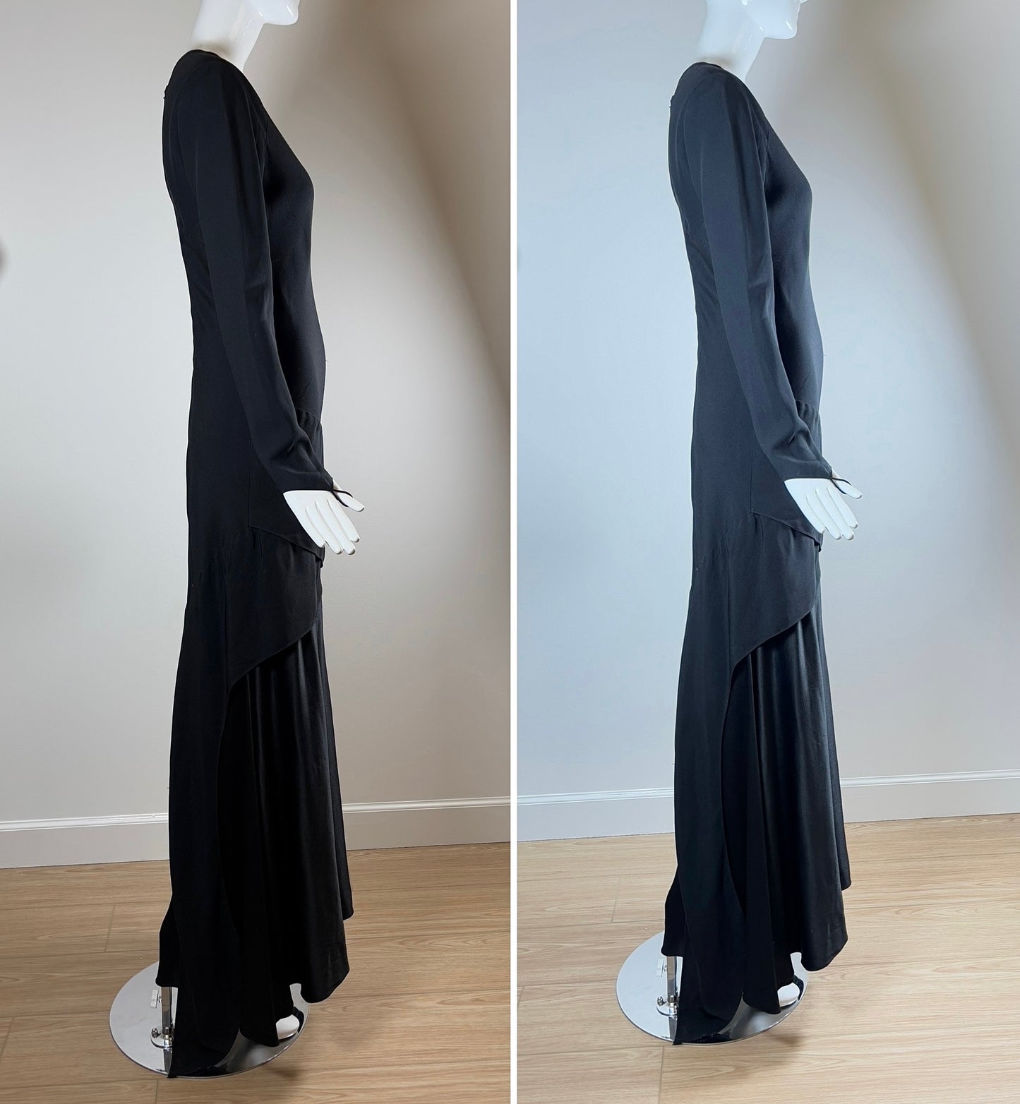 VERA WANG 90's Vintage Black Long Sleeve Evening Gown