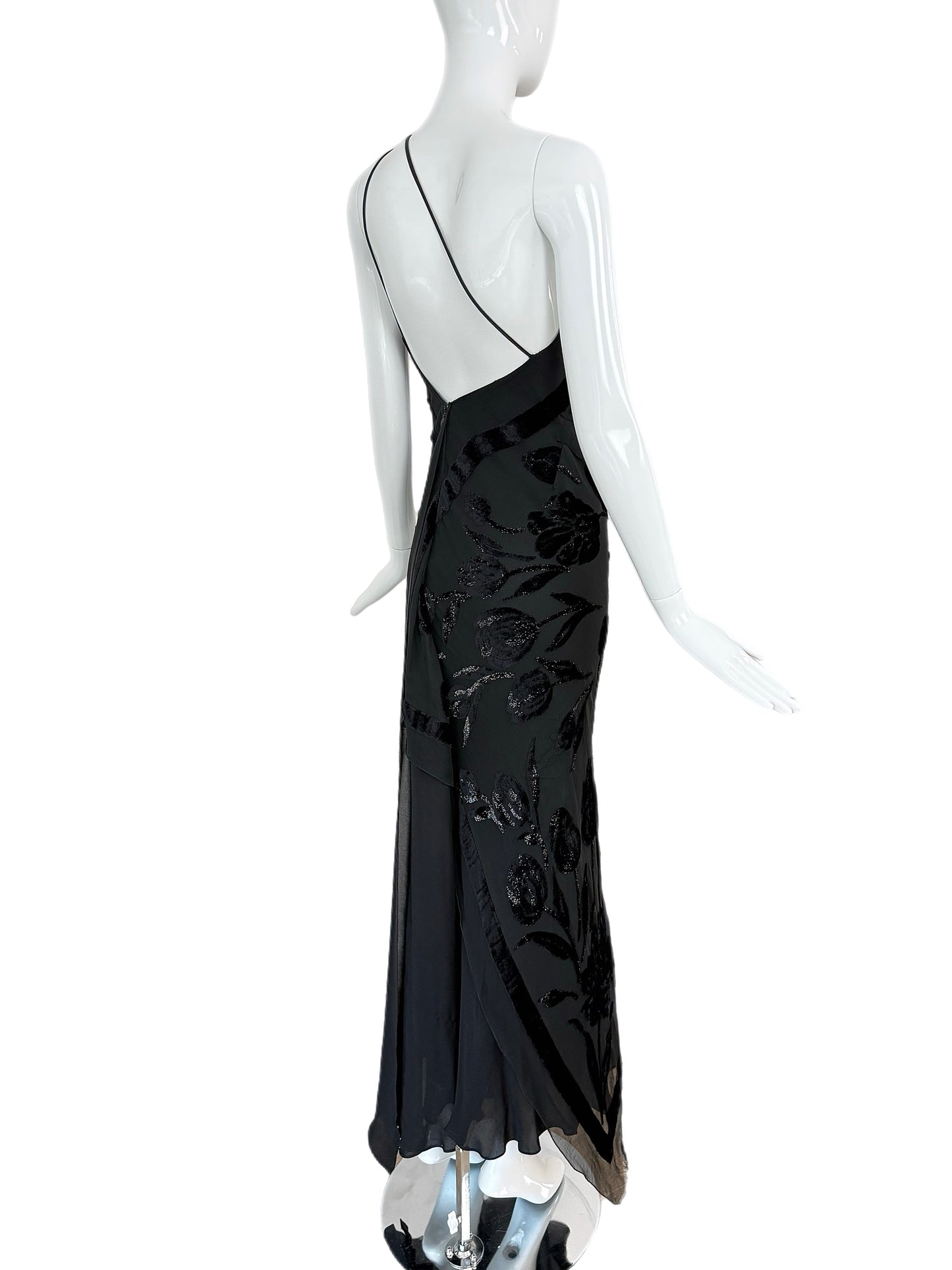 PAMELA DENNIS Vintage Black Silk Asymmetrical Evening Gown