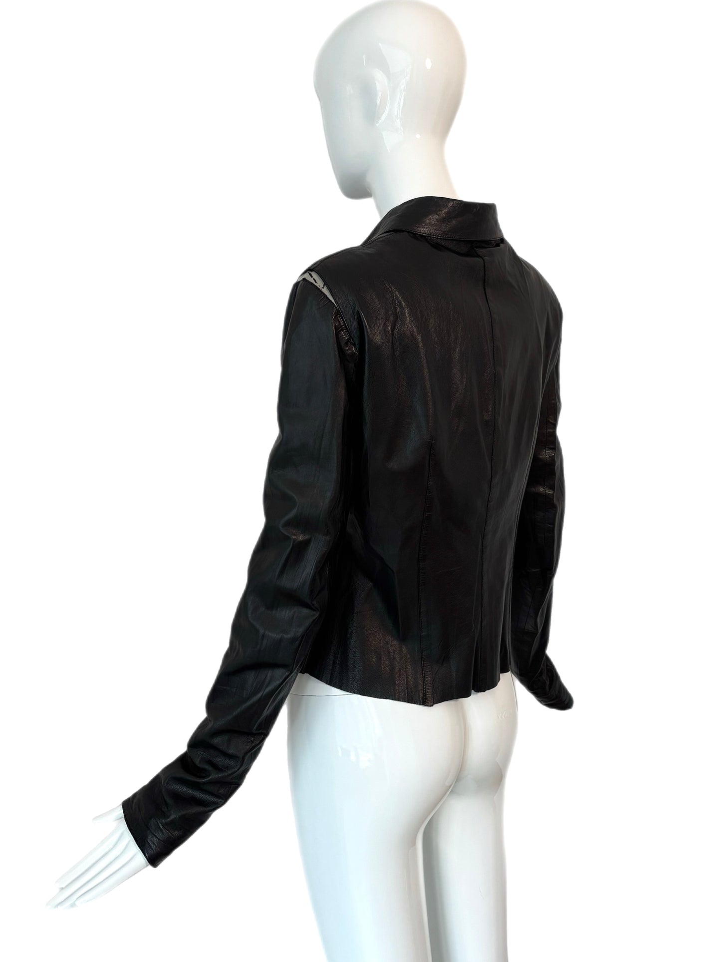 ROBERTO CAVALLI 2003 Vintage Black Leather & Silk Shirt