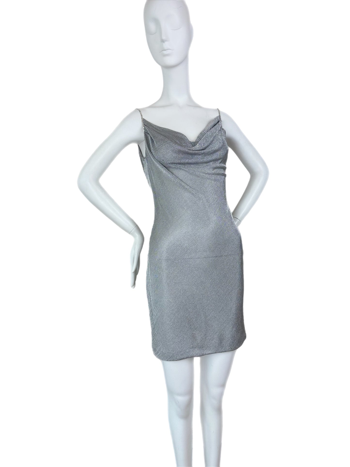PAMELA DENNIS 90's Vintage Silver Crystal Mini Dress