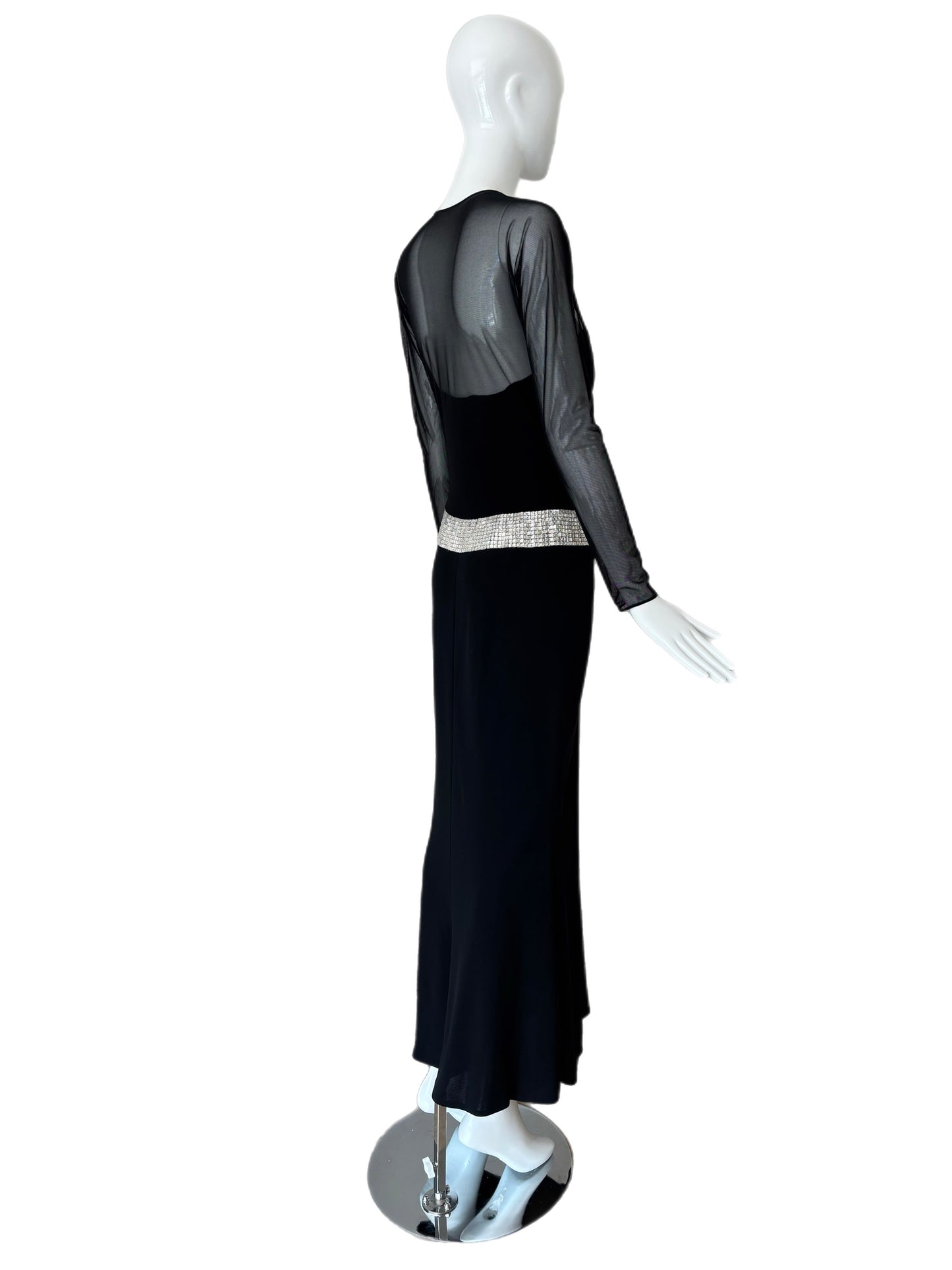 RANDOLPH DUKE 1999 Vintage Black + Silver Embellished Evening Gown