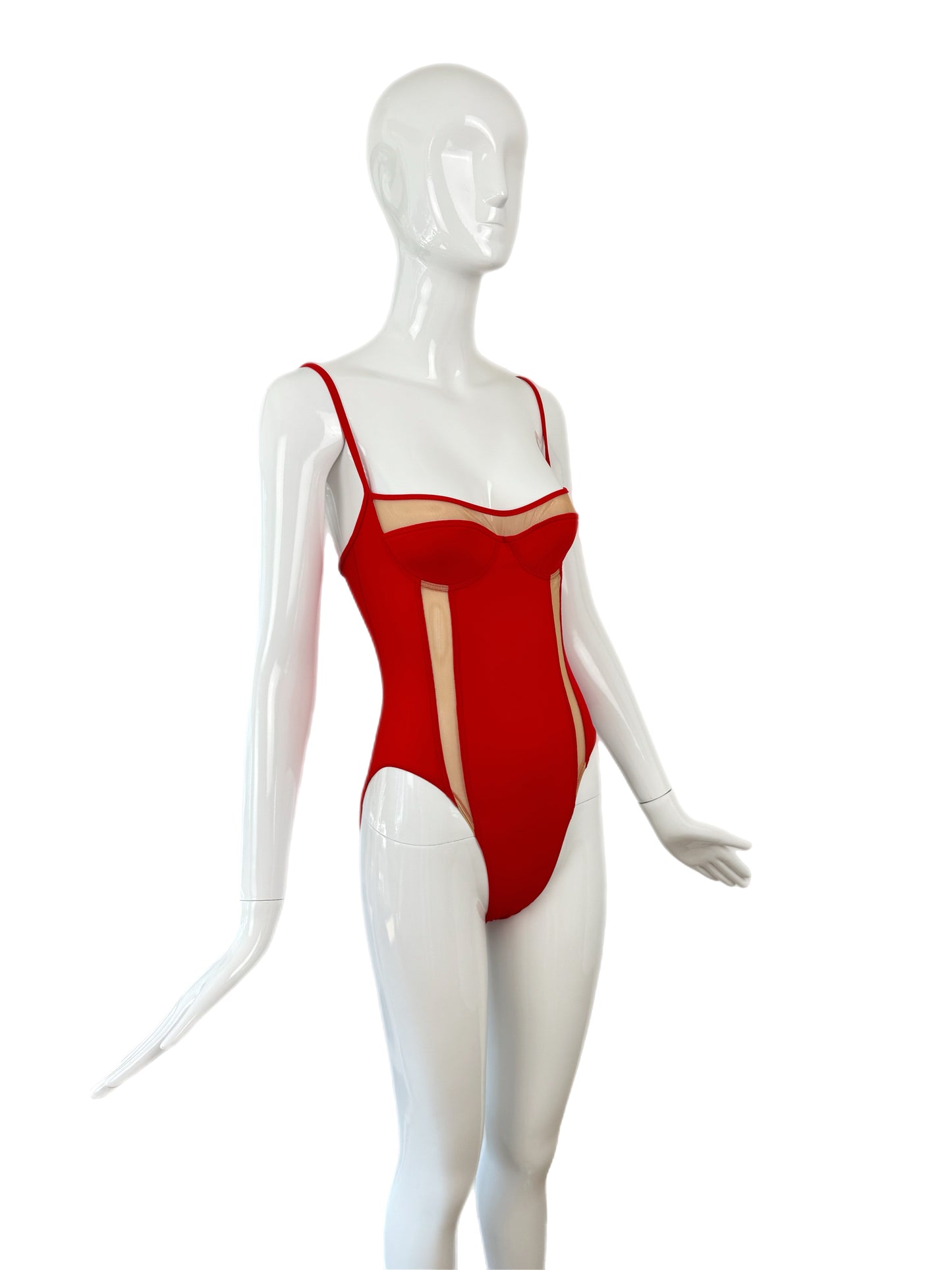 HERVE LEGER 90's Vintage Red Sheer High Cut Swimsuit